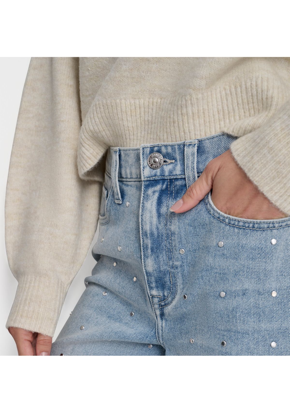 Womens Embellished Wide Leg Jeans
