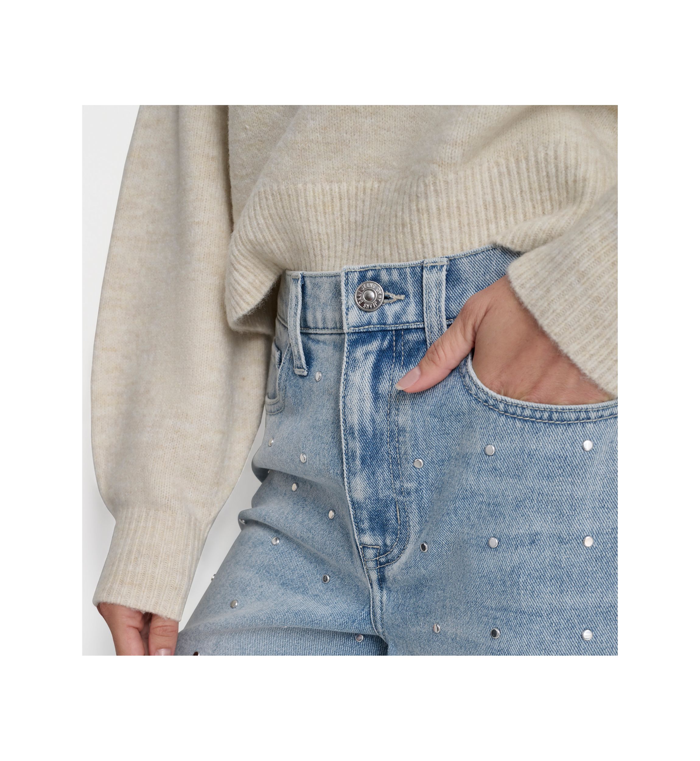 Womens Embellished Wide Leg Jeans