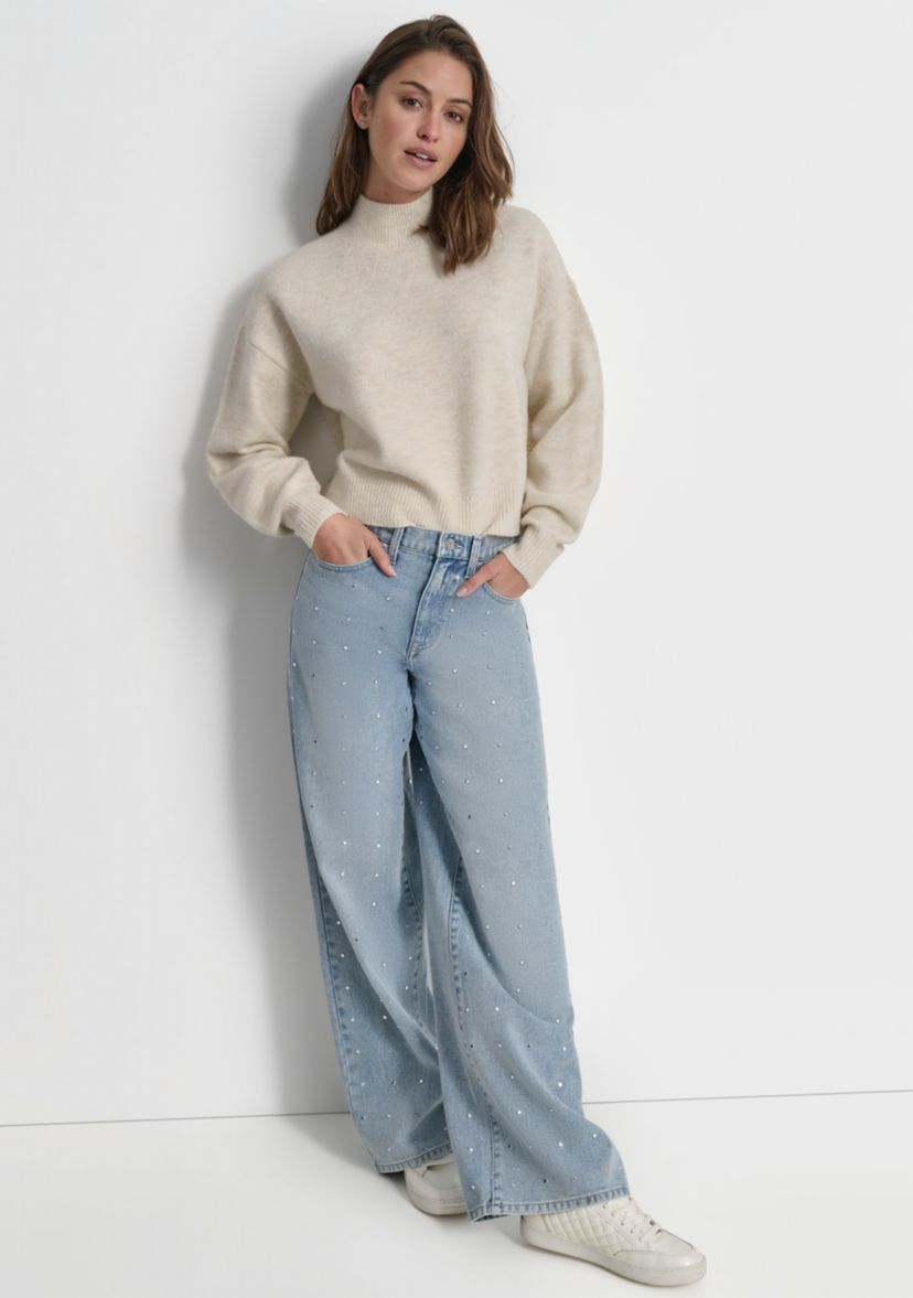 Womens Embellished Wide Leg Jeans