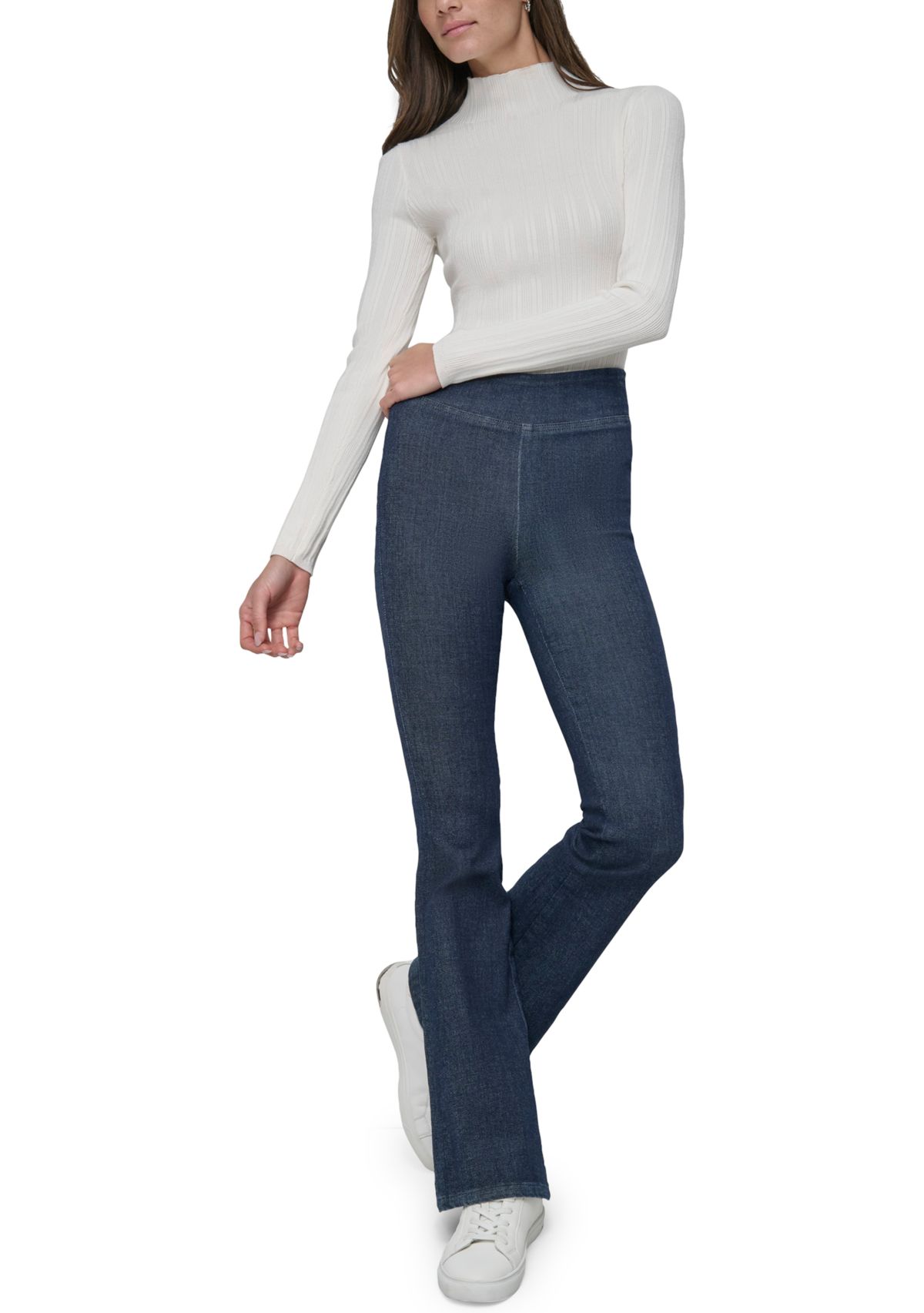 Womens High Rise Pull On Flare Jeans