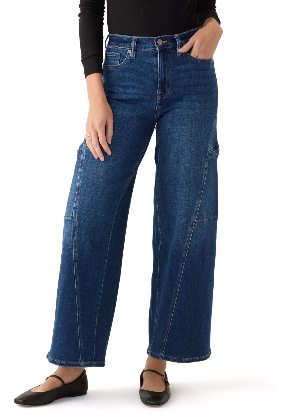 Womens Wide Leg Cargo Jeans 