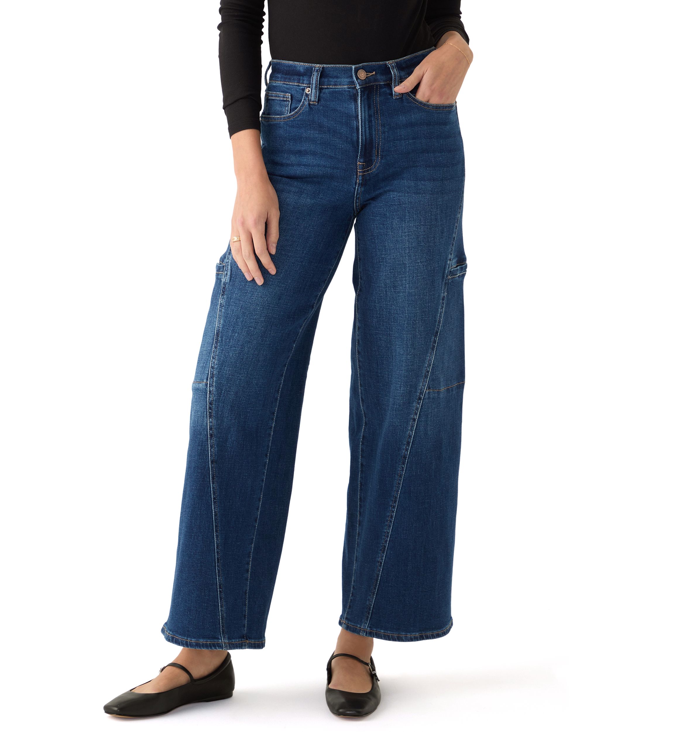 Womens Wide Leg Cargo Jeans 