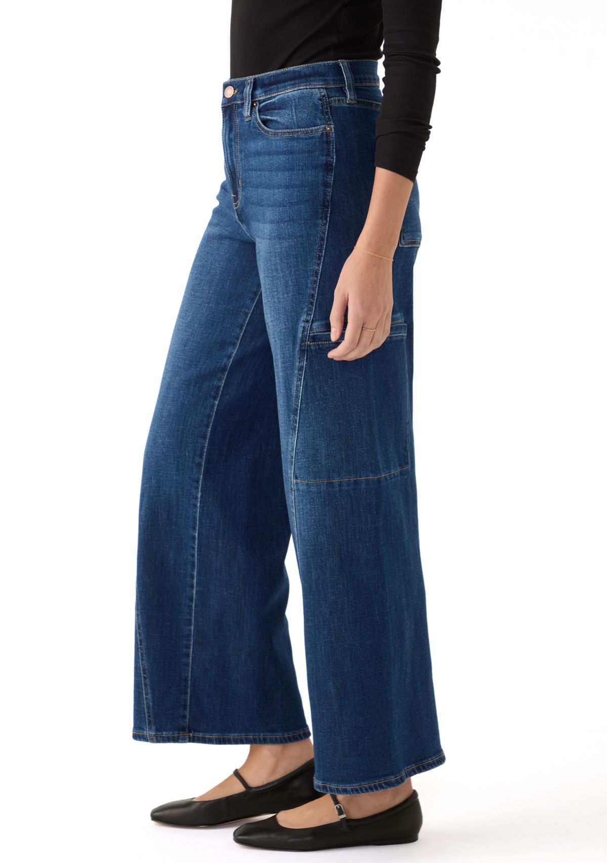 Womens Wide Leg Cargo Jeans 