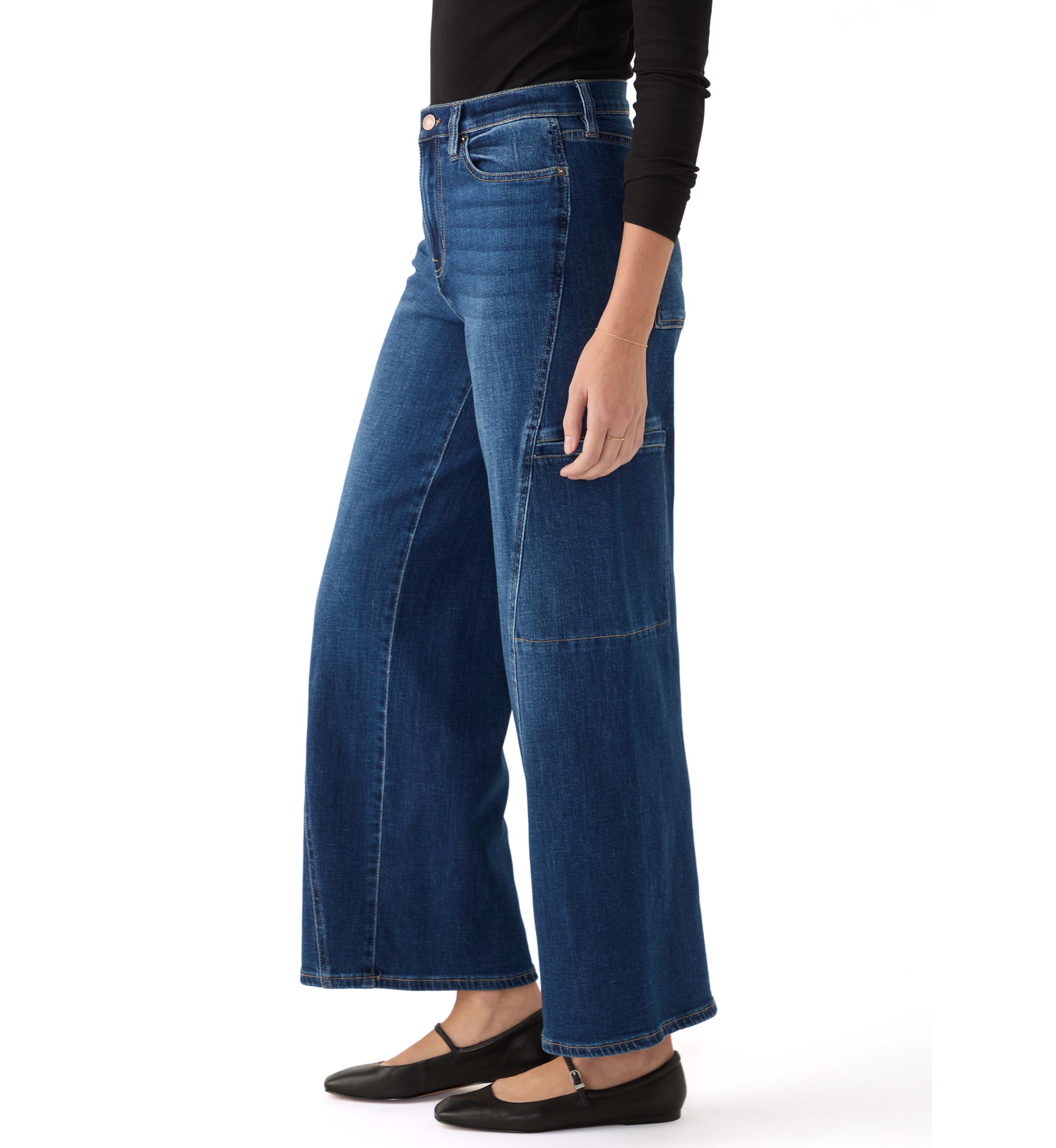 Womens Wide Leg Cargo Jeans 