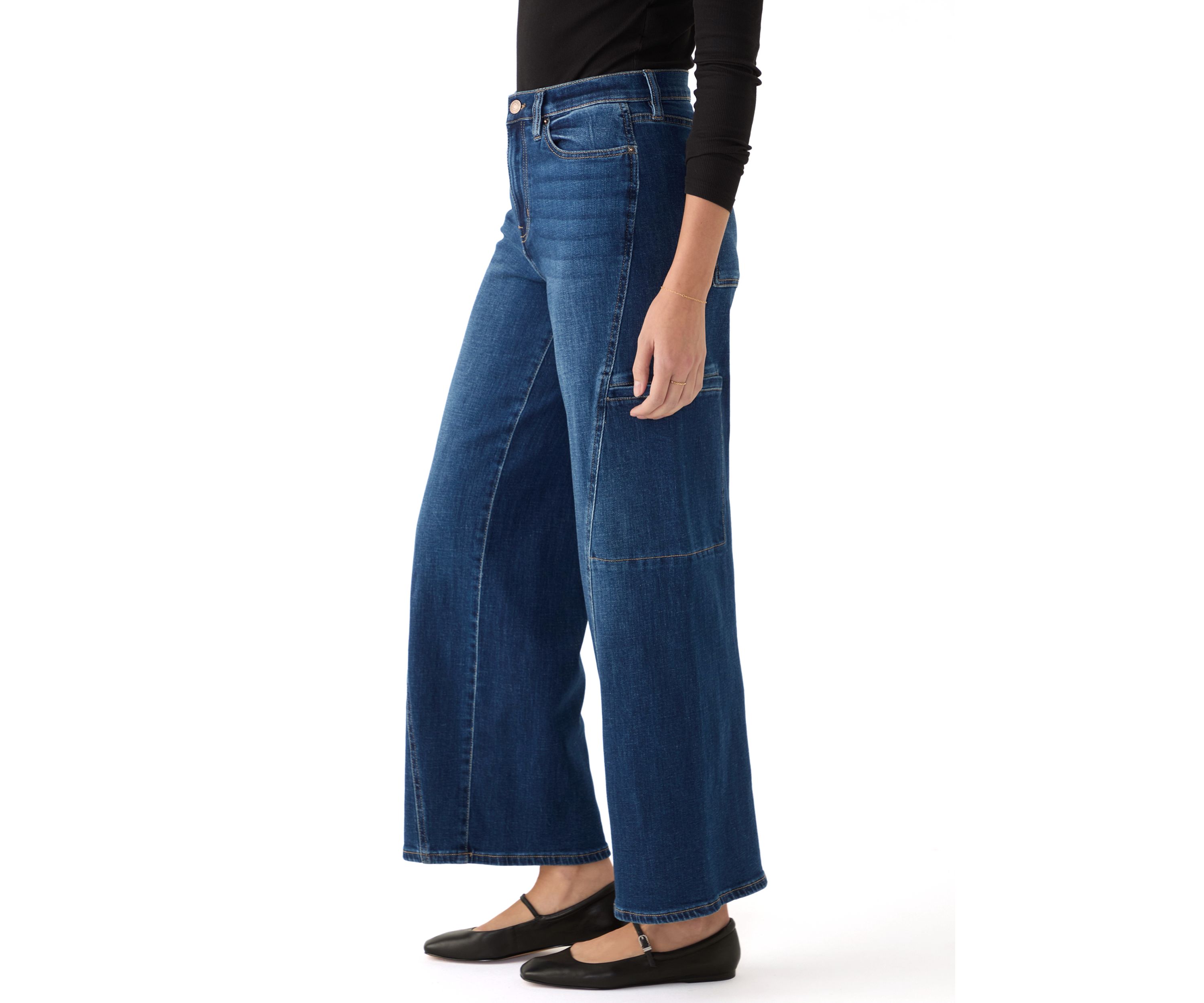 Womens Wide Leg Cargo Jeans 