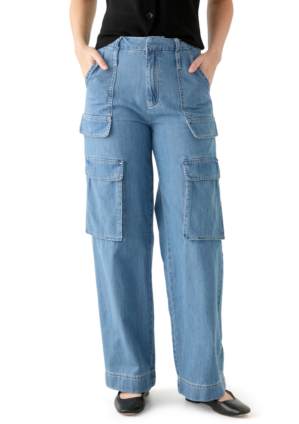 Womens Wide Leg Cargo Jeans