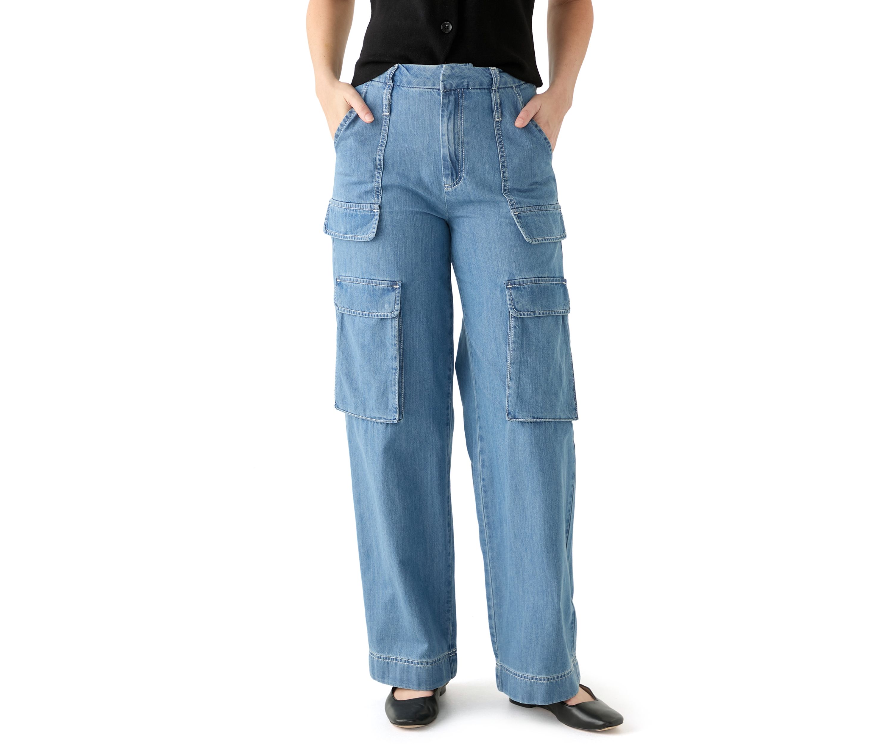 Womens Wide Leg Cargo Jeans