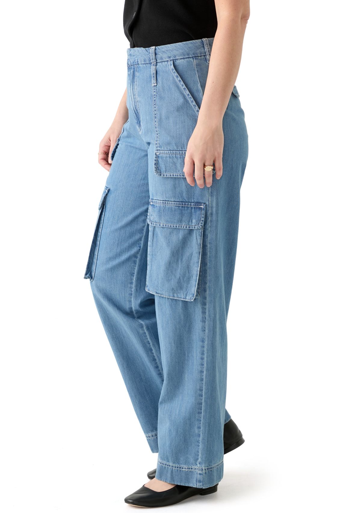Womens Wide Leg Cargo Jeans