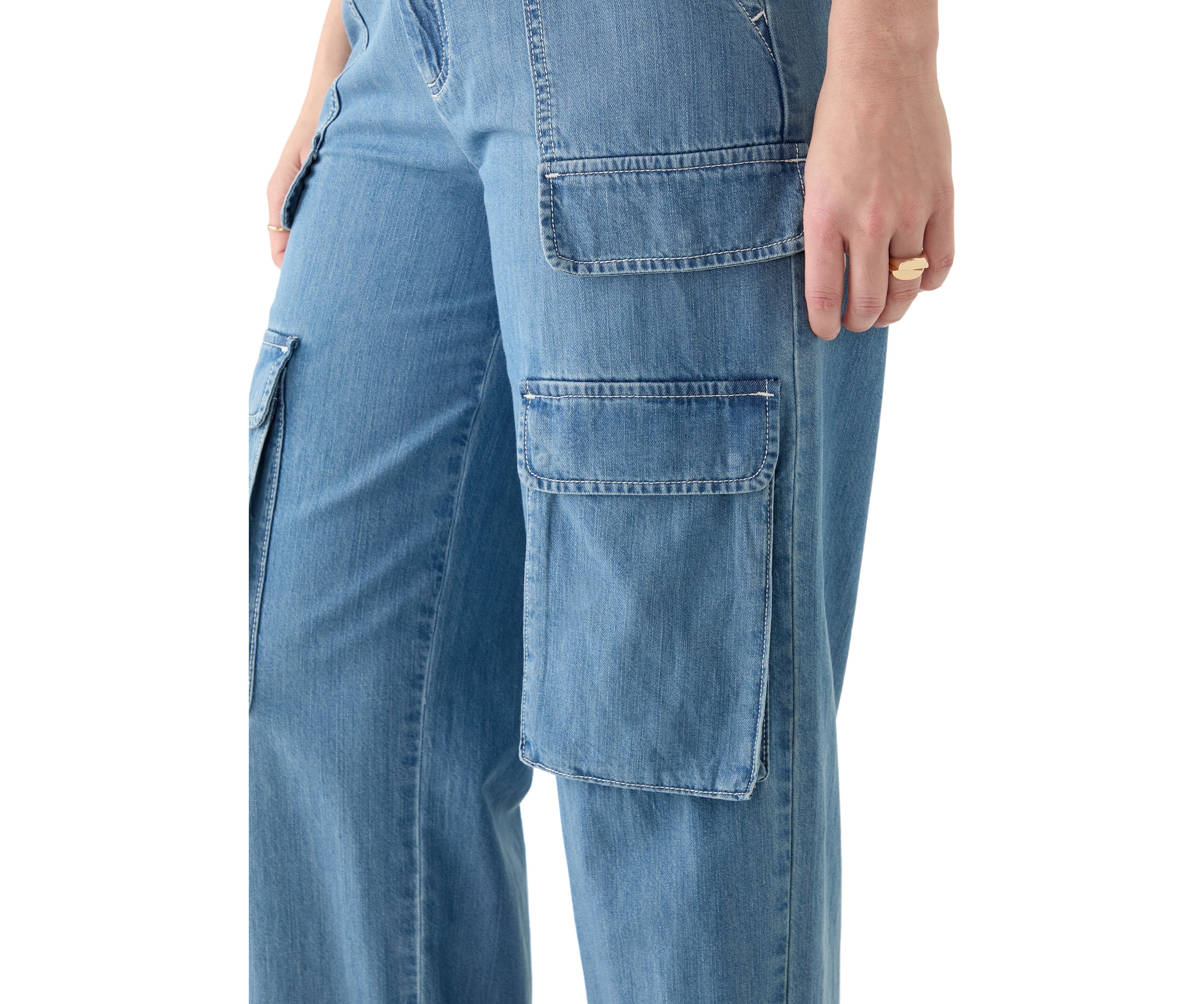 Womens Wide Leg Cargo Jeans