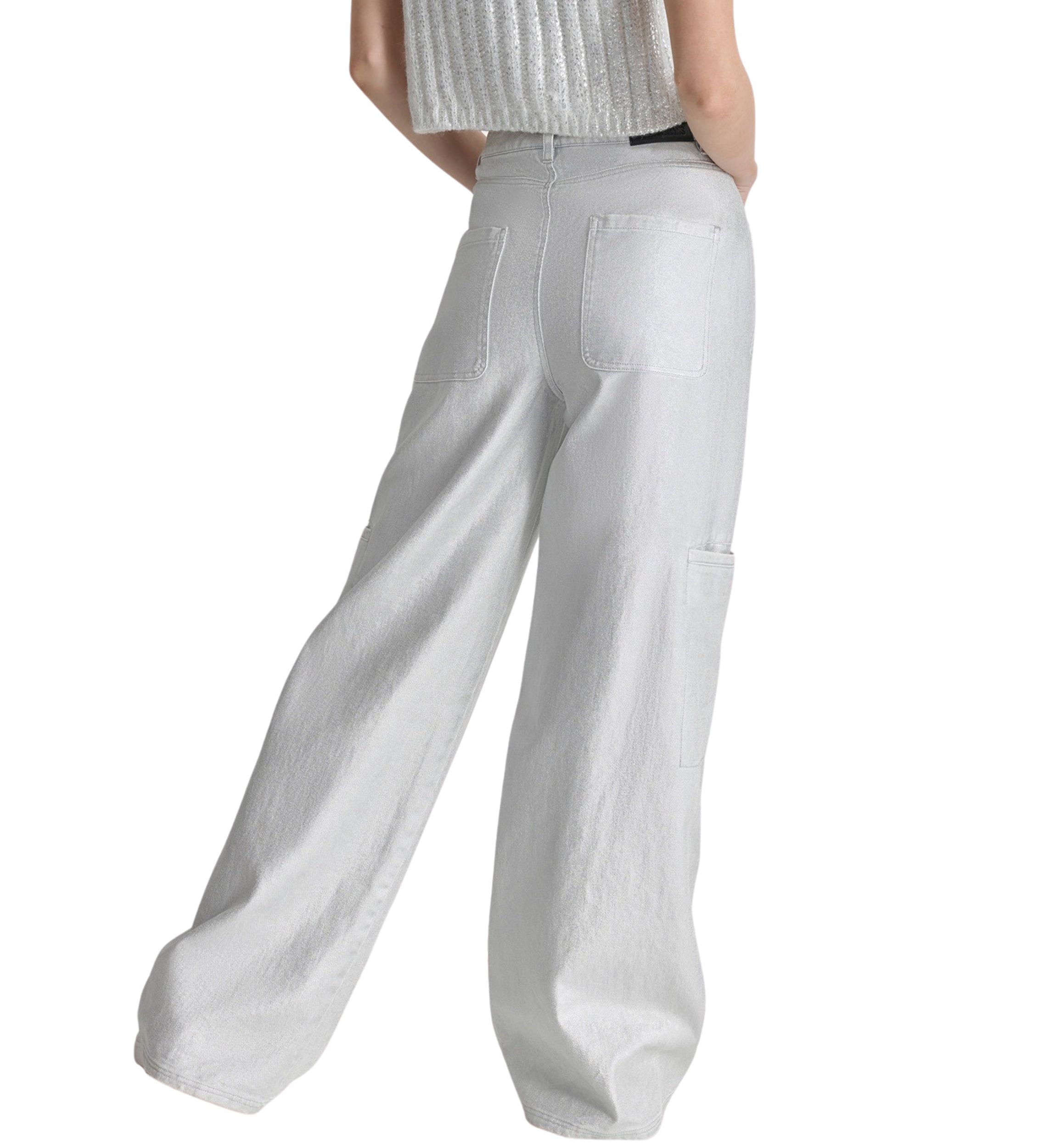 Womens Silver Coated Wide Leg Pants