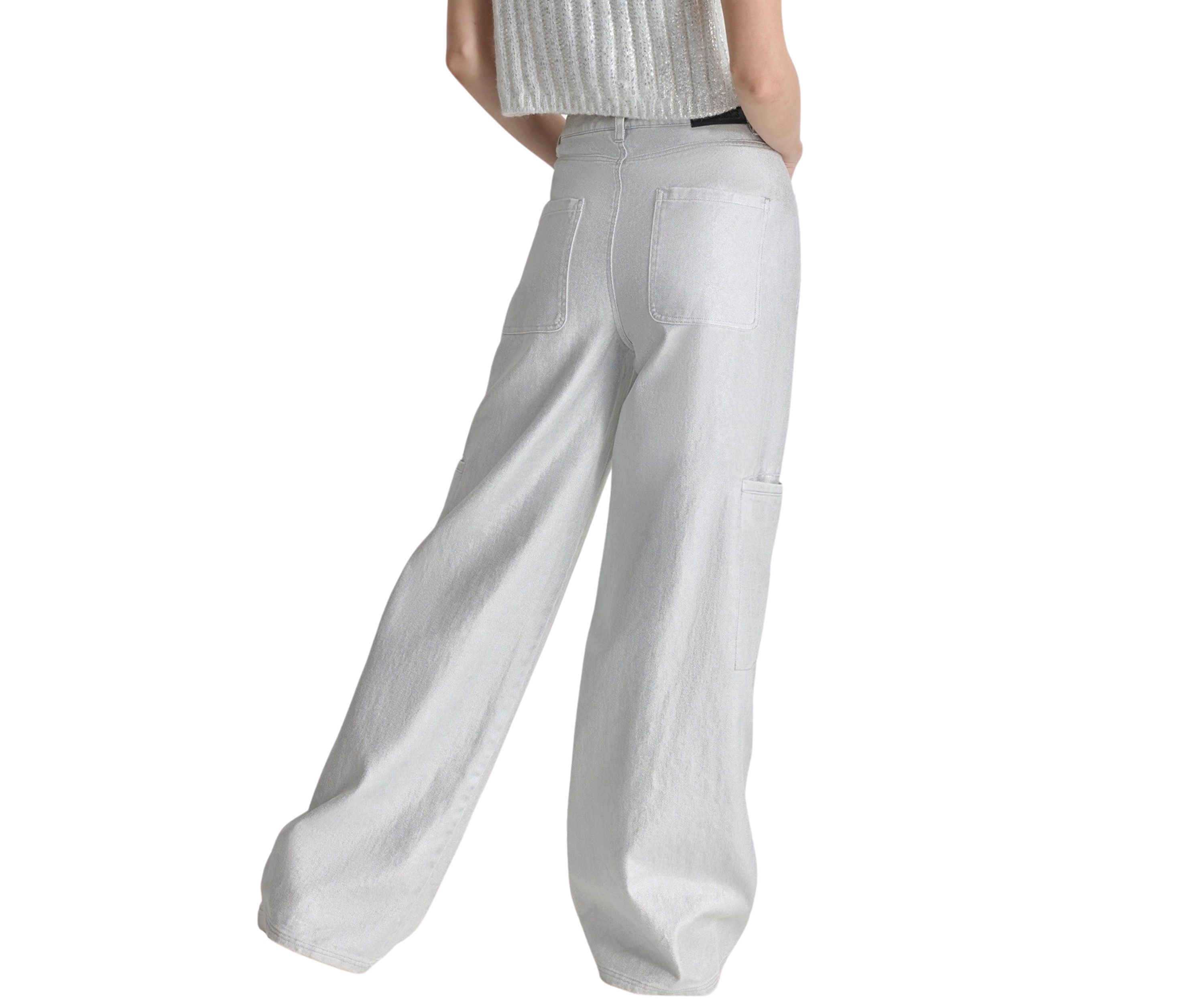 Womens Silver Coated Wide Leg Pants