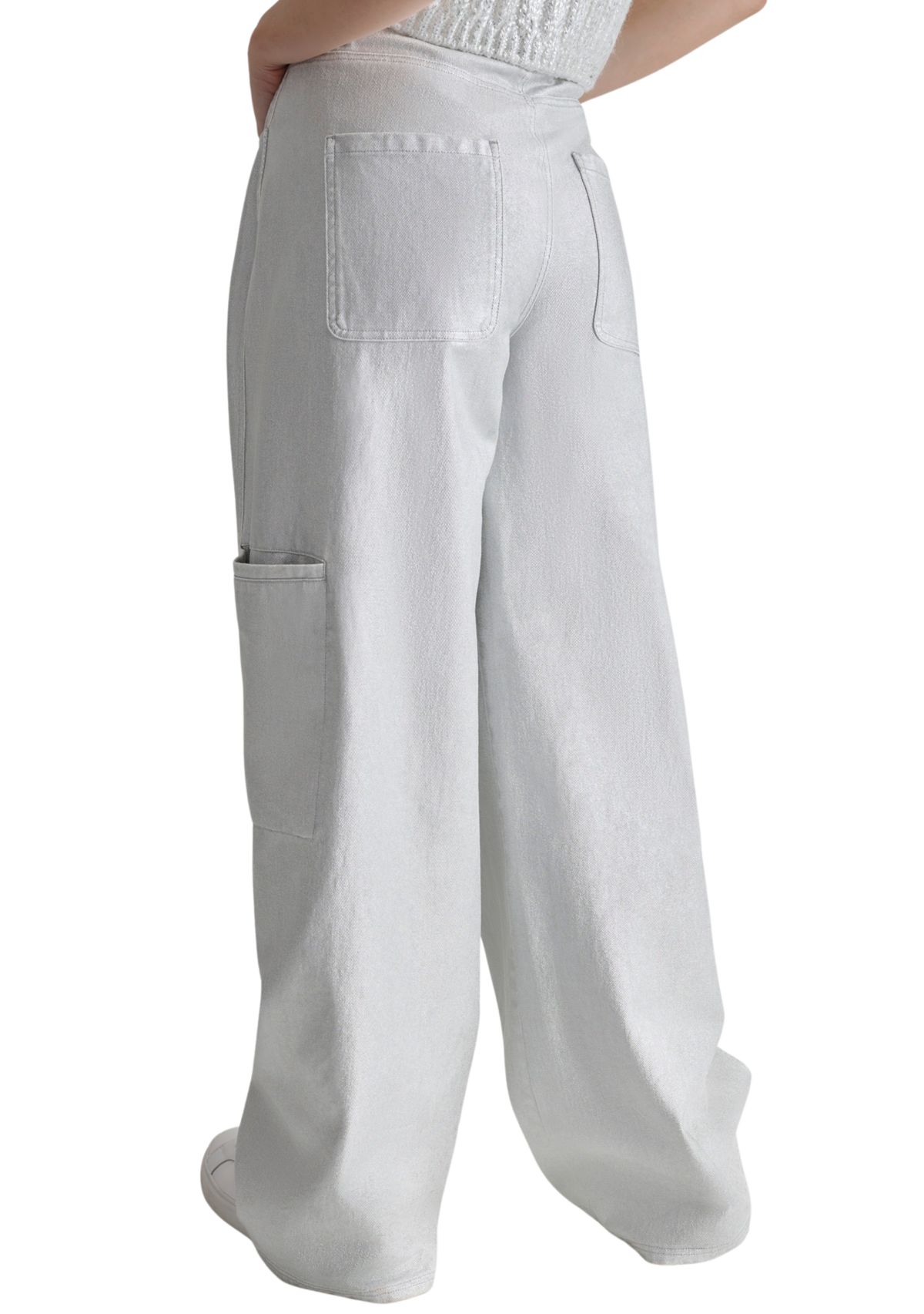 Womens Silver Coated Wide Leg Pants