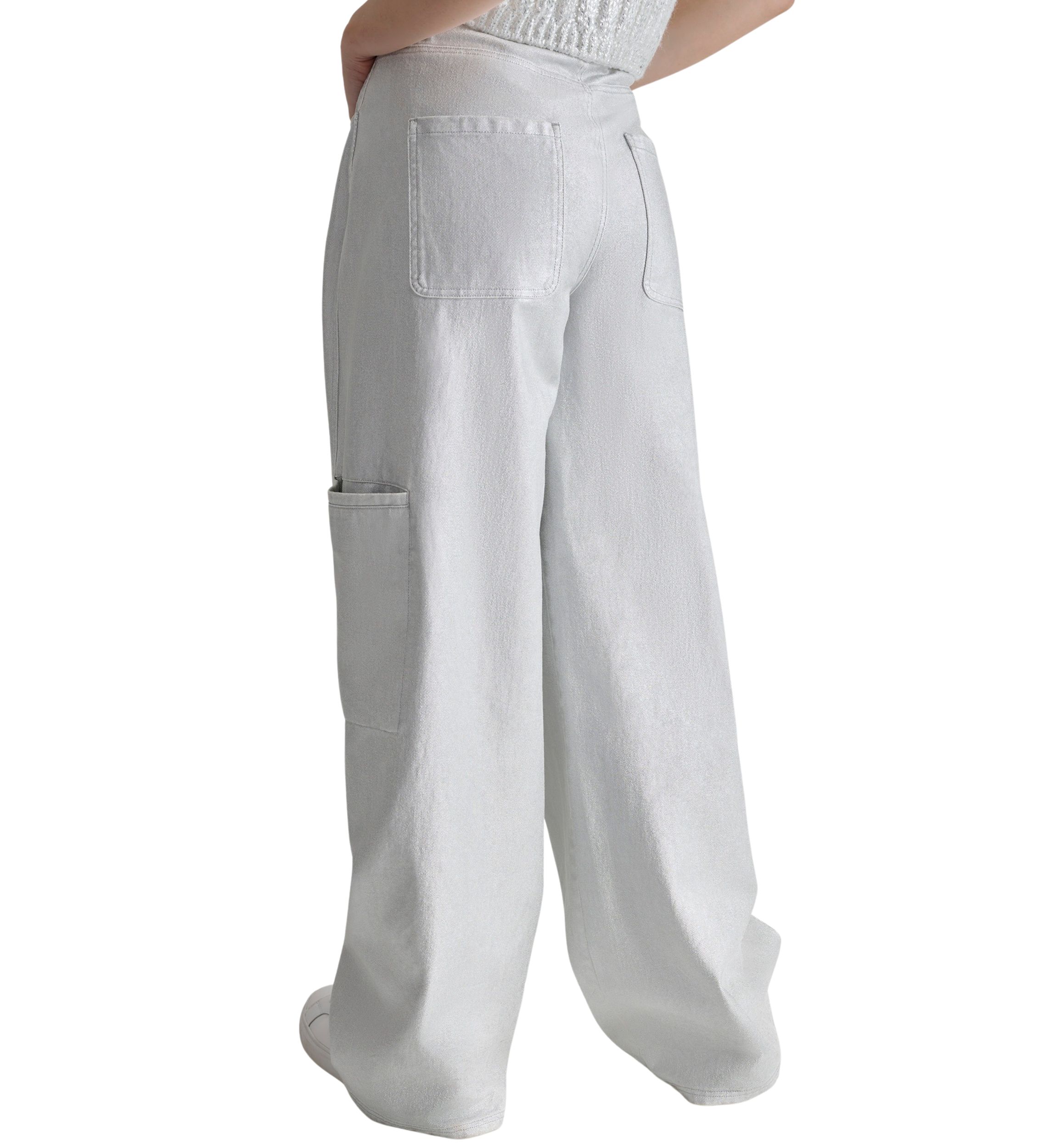 Womens Silver Coated Wide Leg Pants