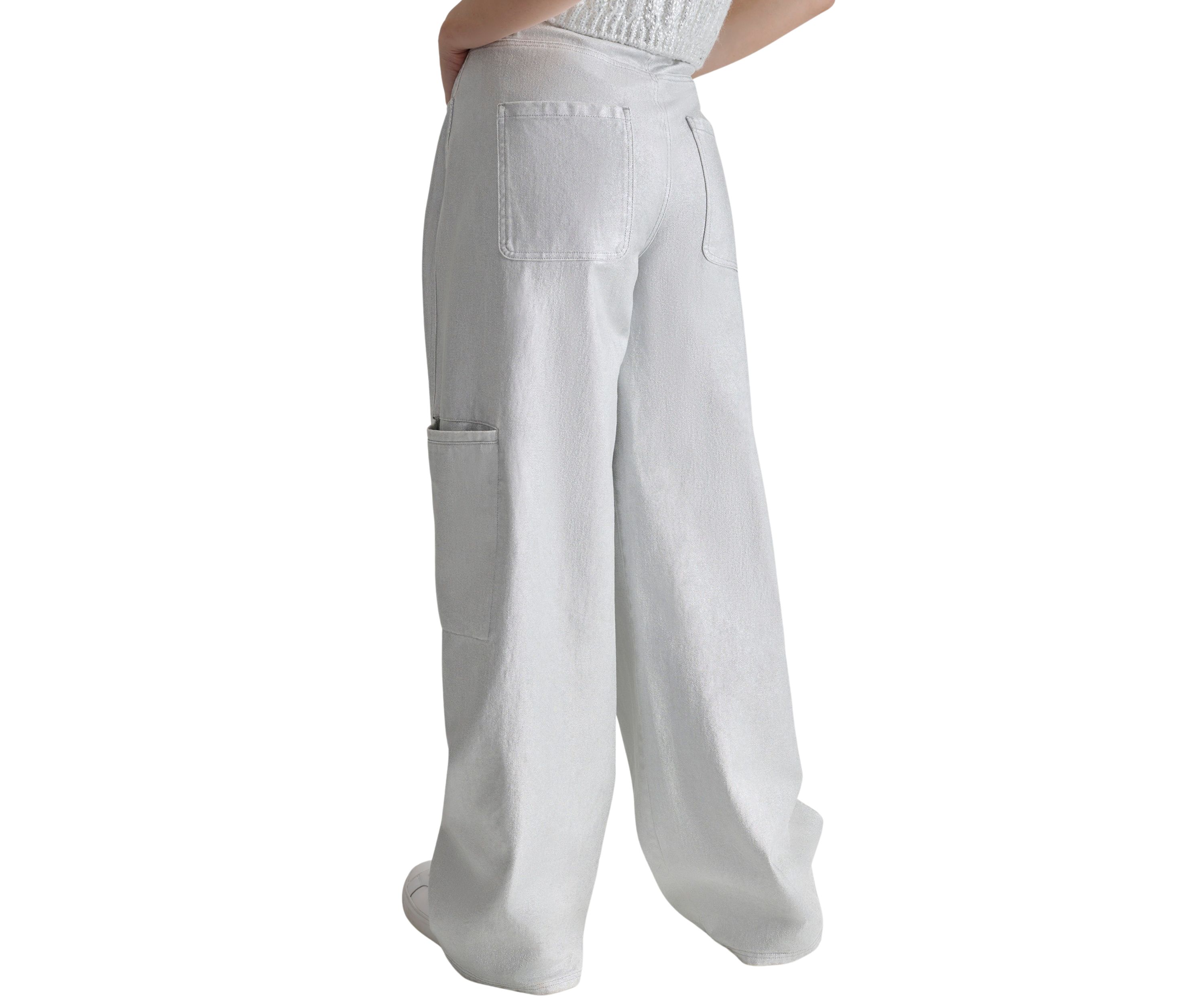 Womens Silver Coated Wide Leg Pants