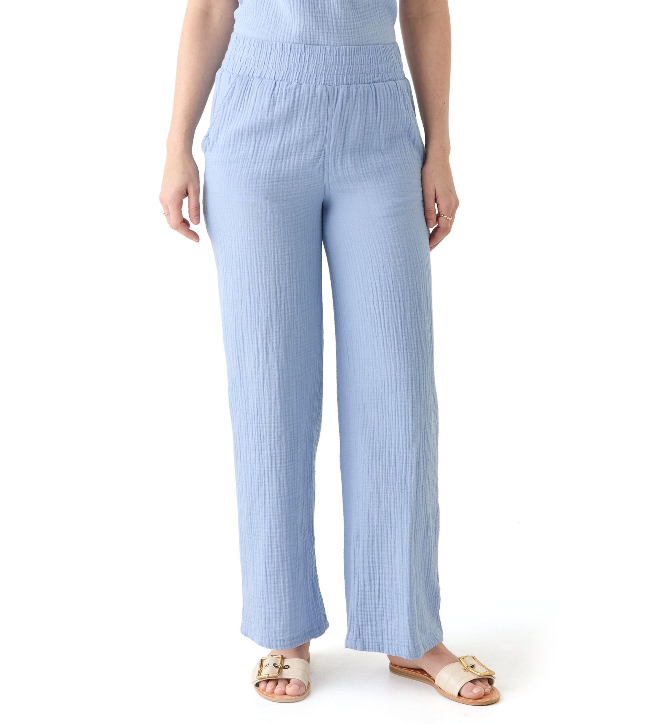 Womens Straight Leg Pants with Smocked Waist