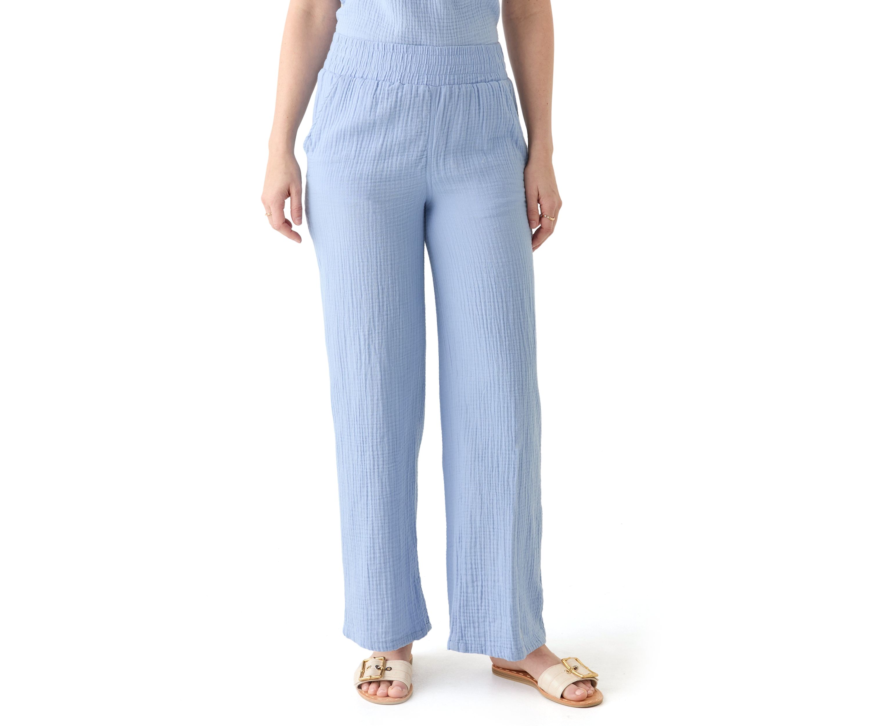 Womens Straight Leg Pants with Smocked Waist