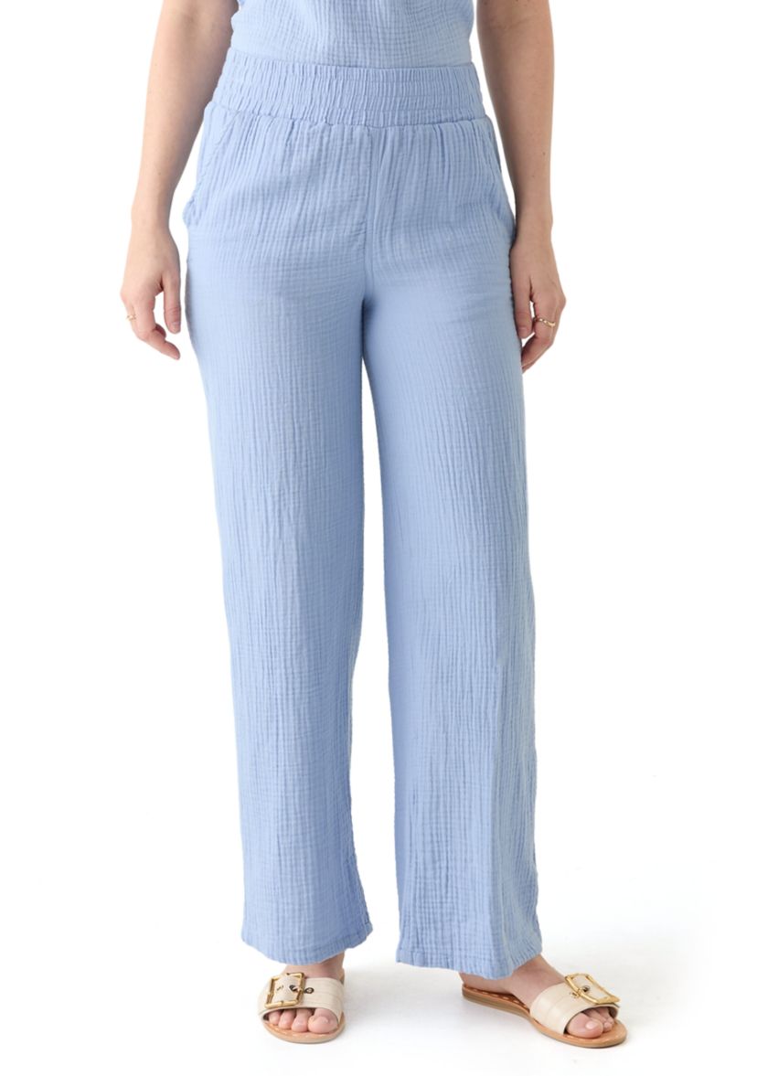 Womens Straight Leg Pants with Smocked Waist
