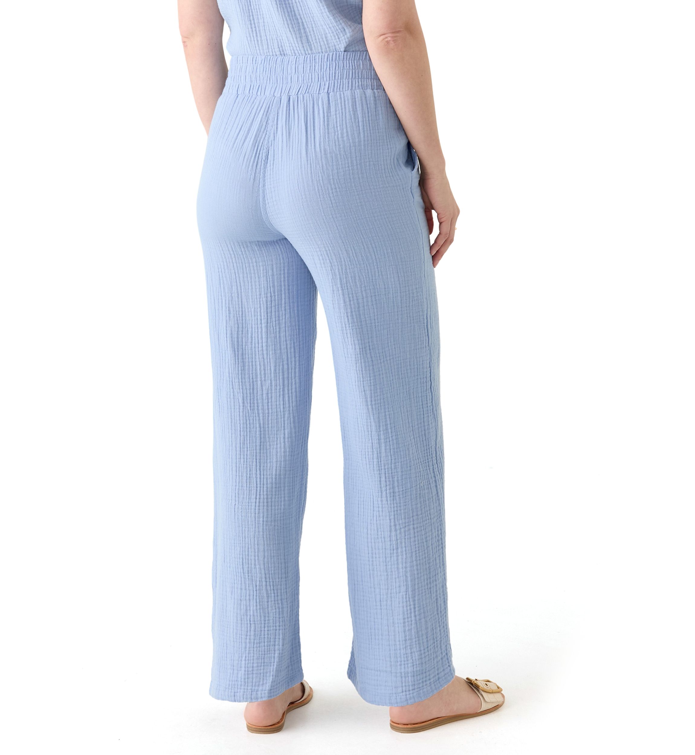 Womens Straight Leg Pants with Smocked Waist