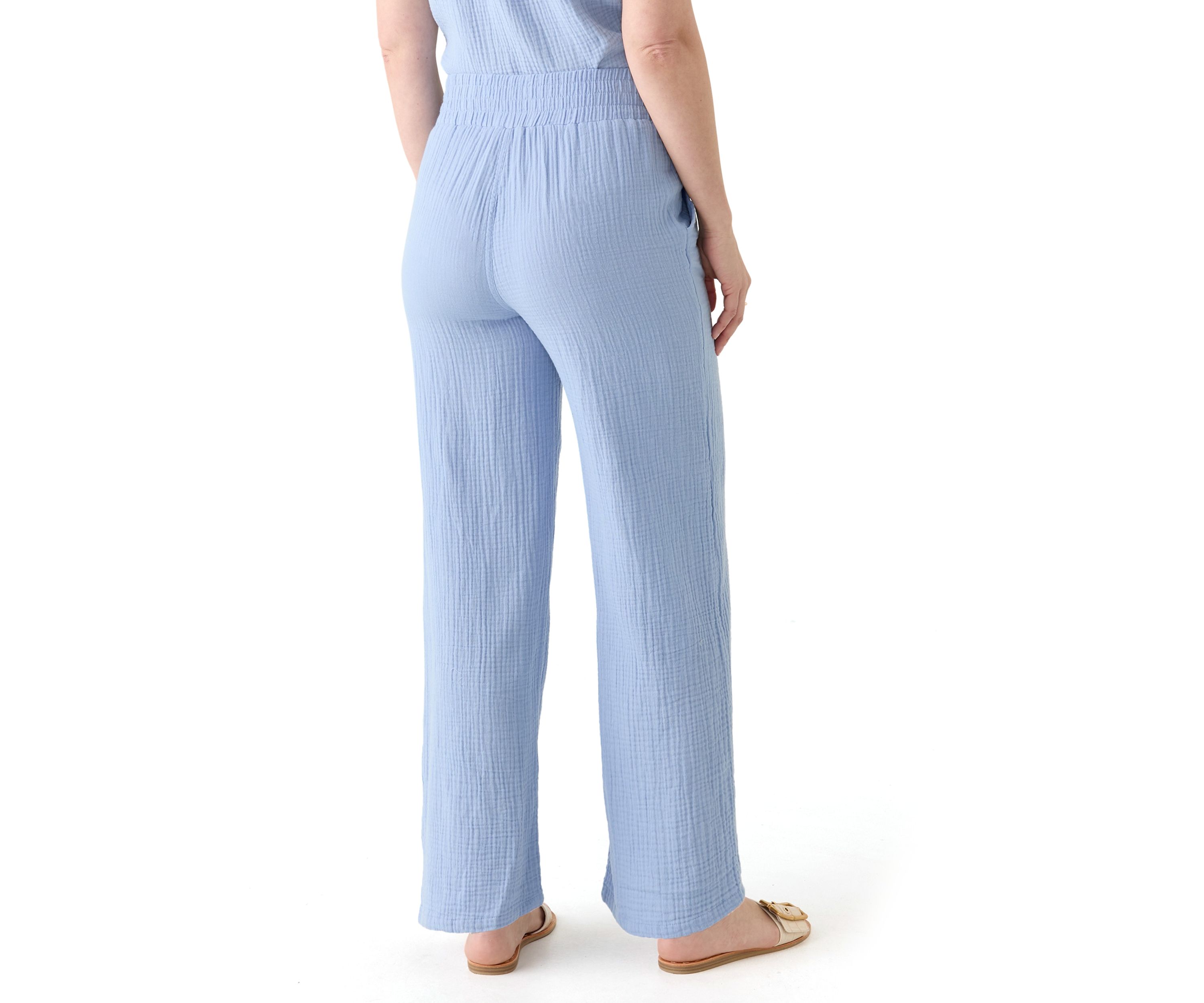 Womens Straight Leg Pants with Smocked Waist