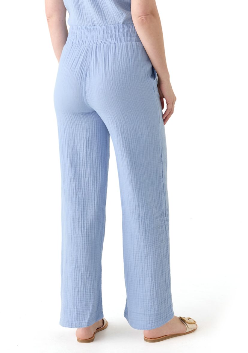 Womens Straight Leg Pants with Smocked Waist