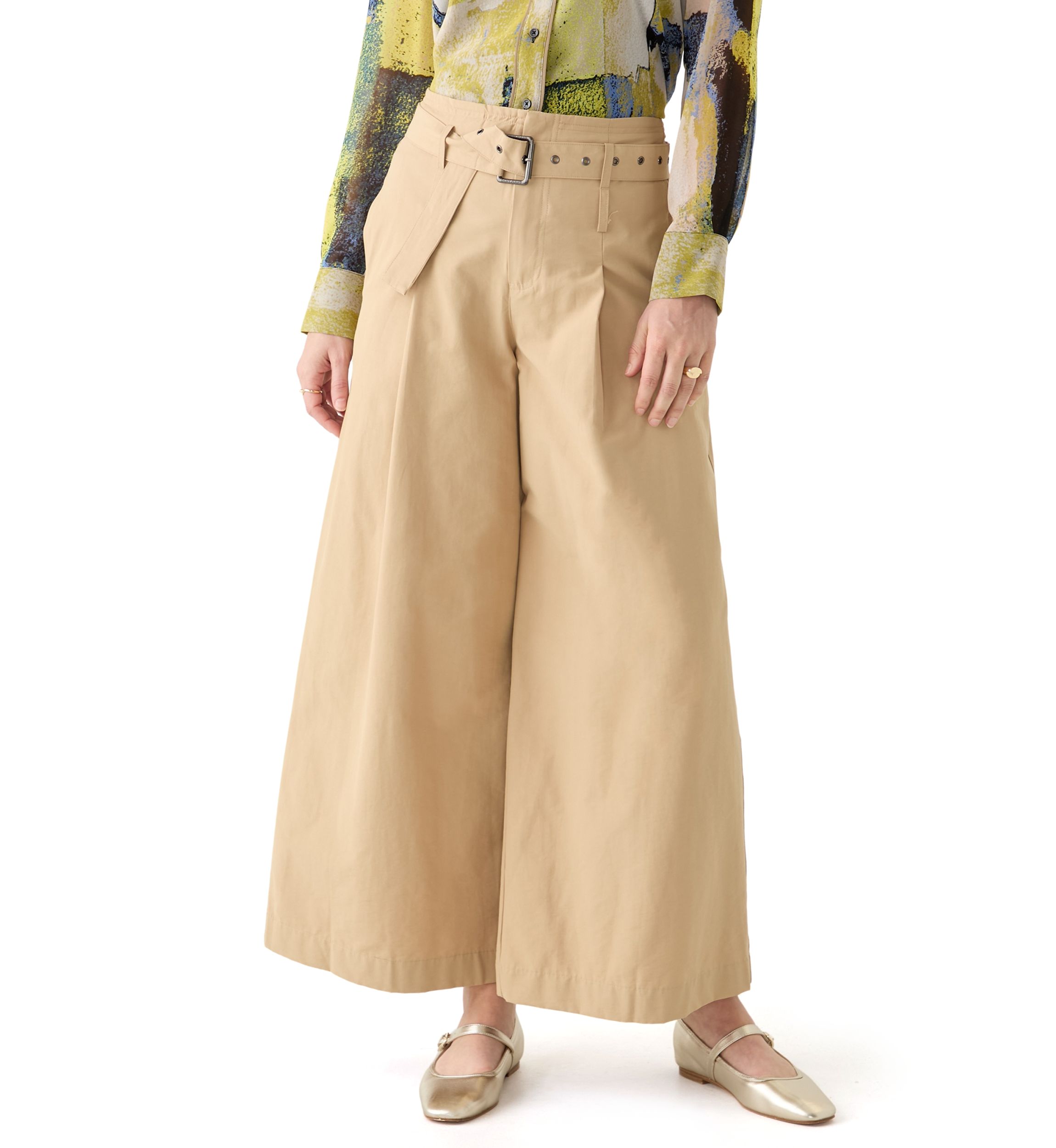 Womens Pleated Wide Leg Chino Pants