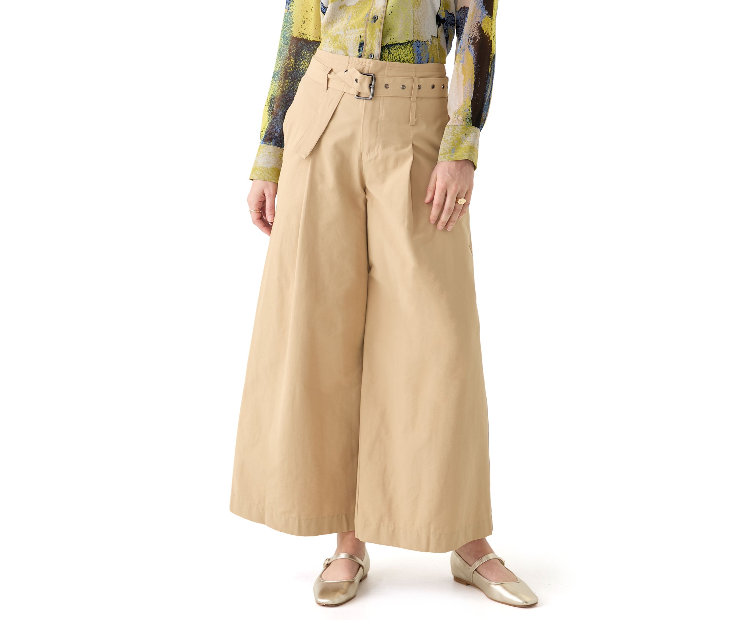 Womens Pleated Wide Leg Chino Pants