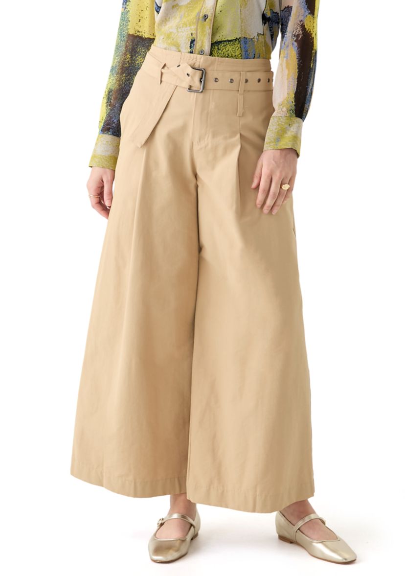 Womens Pleated Wide Leg Chino Pants