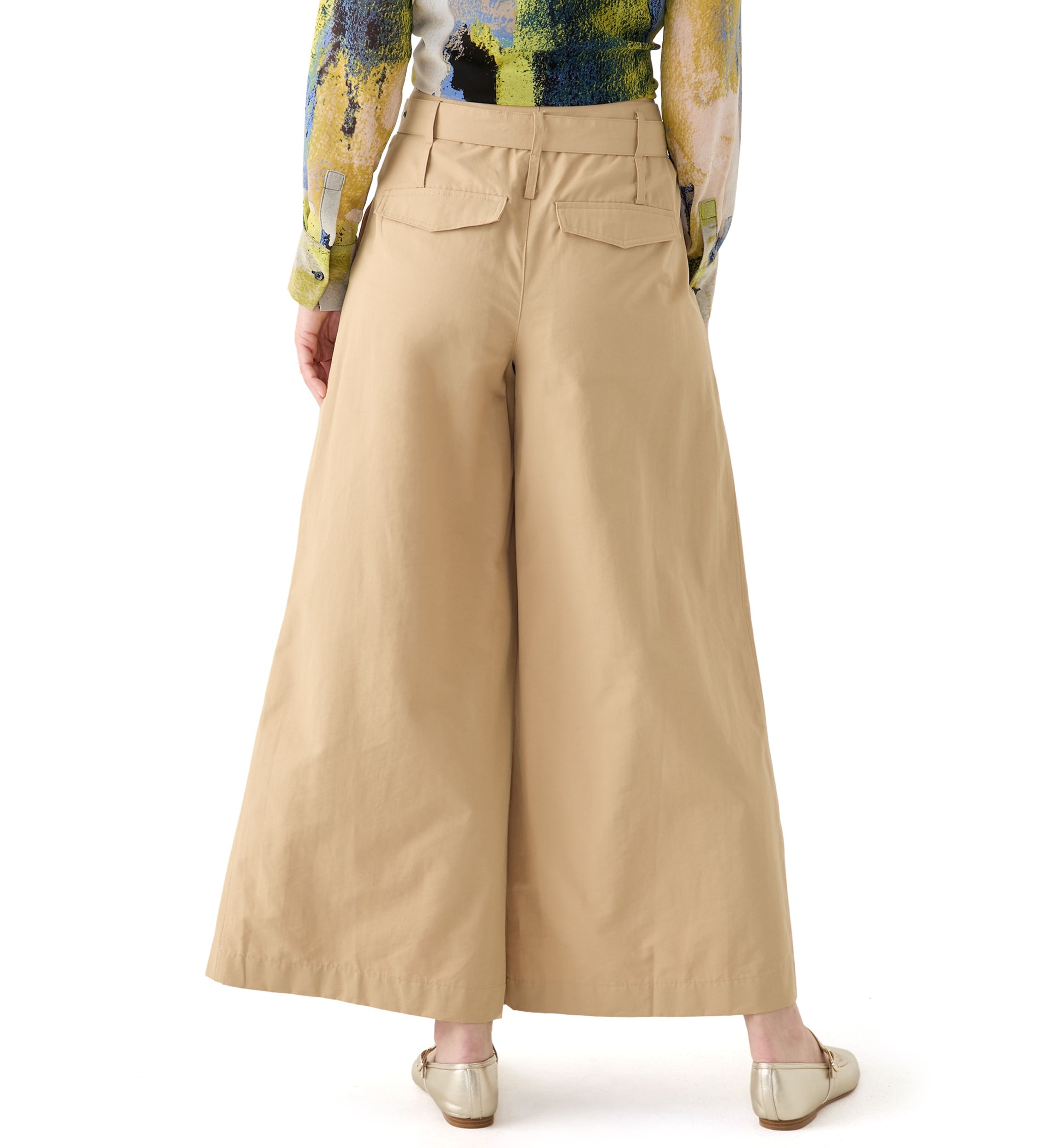 Womens Pleated Wide Leg Chino Pants