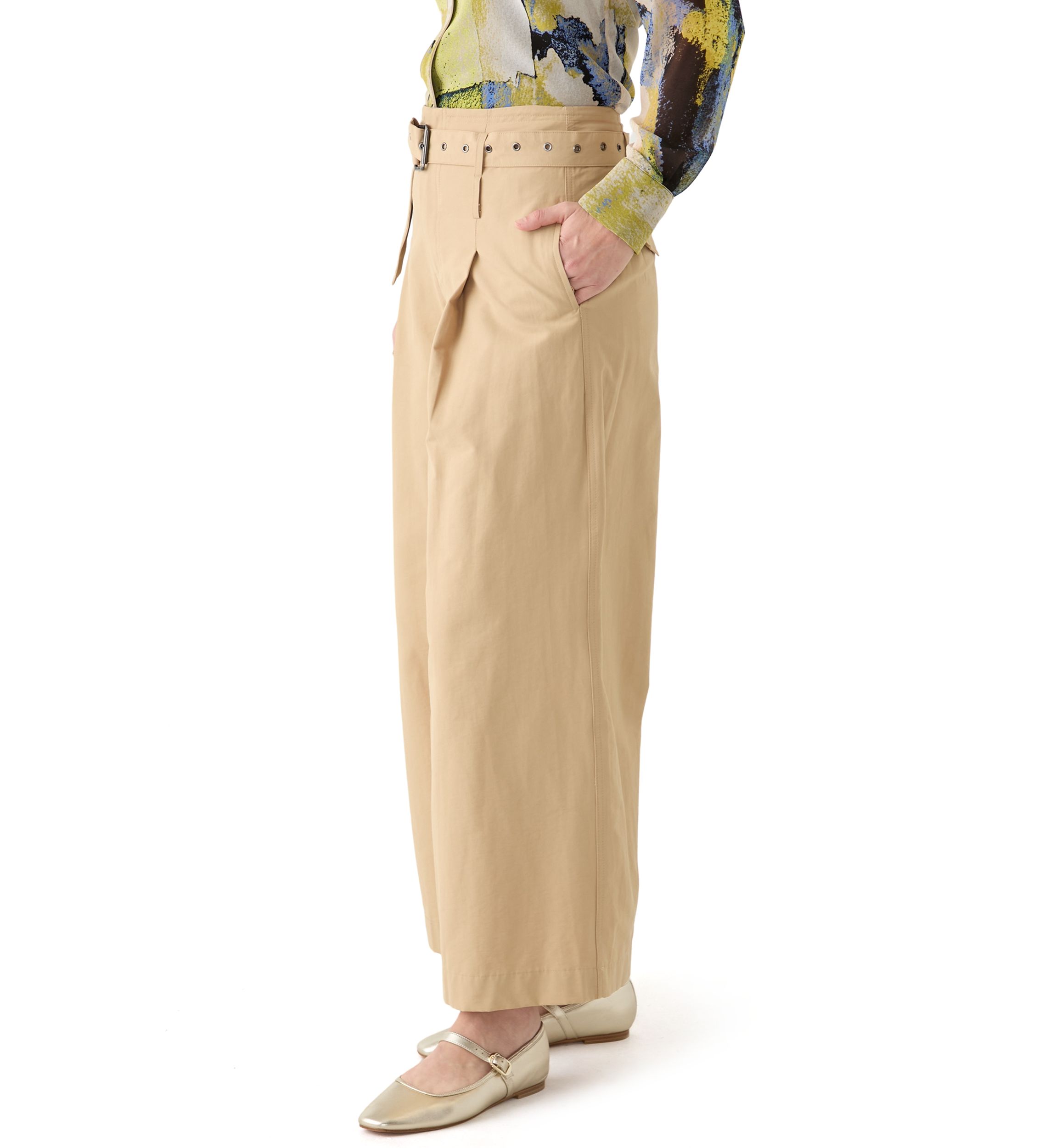 Womens Pleated Wide Leg Chino Pants