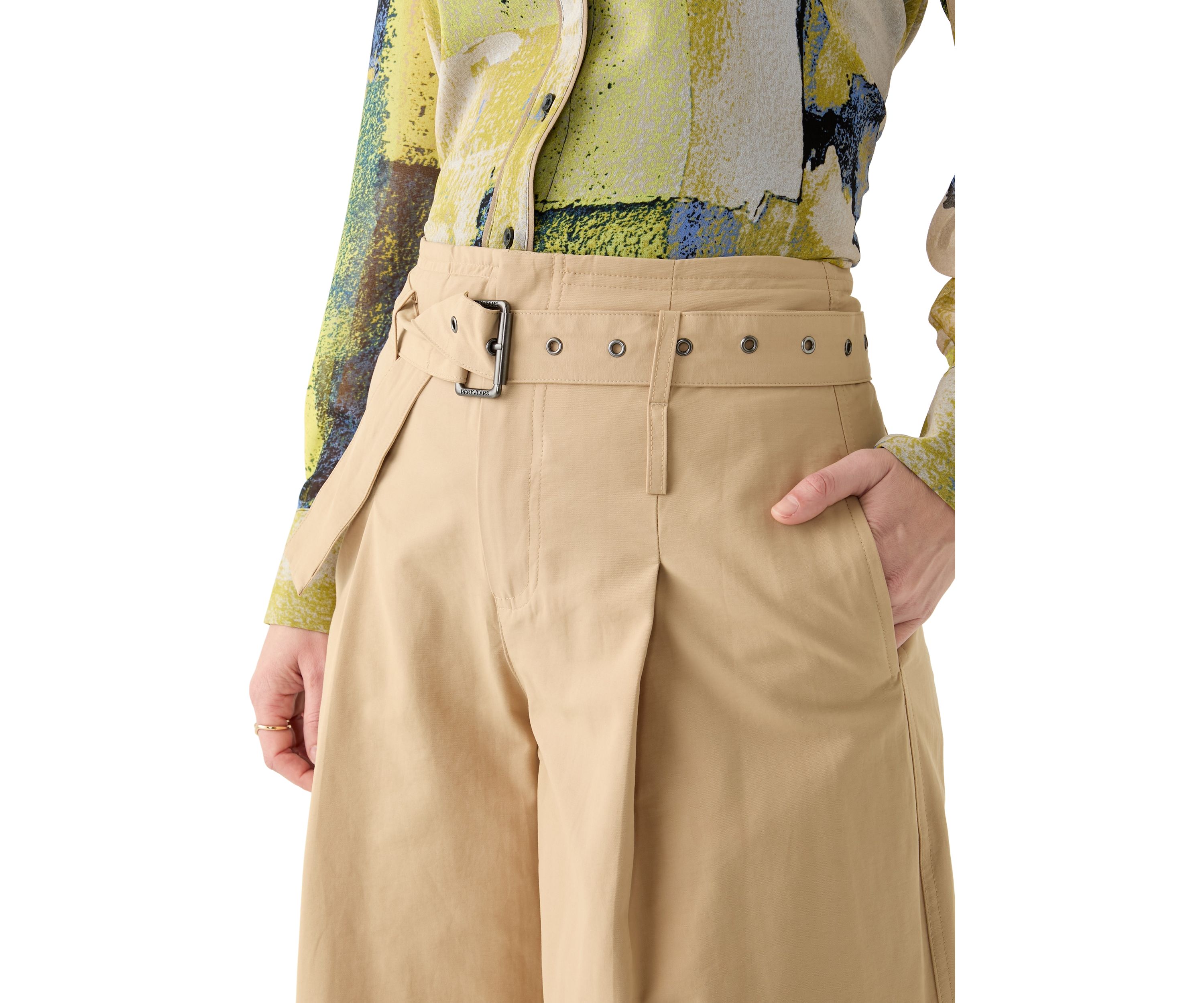 Womens Pleated Wide Leg Chino Pants