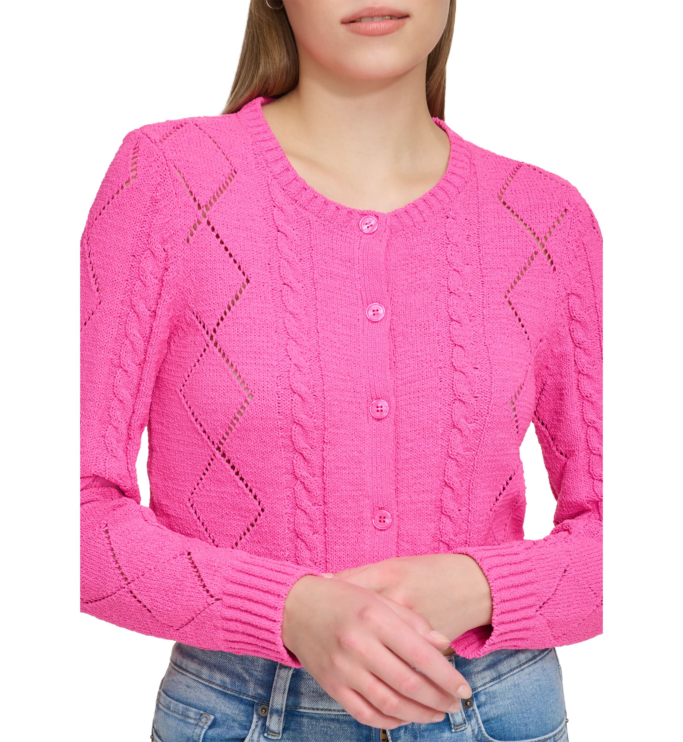 Womens Pointelle Button Front Cardigan