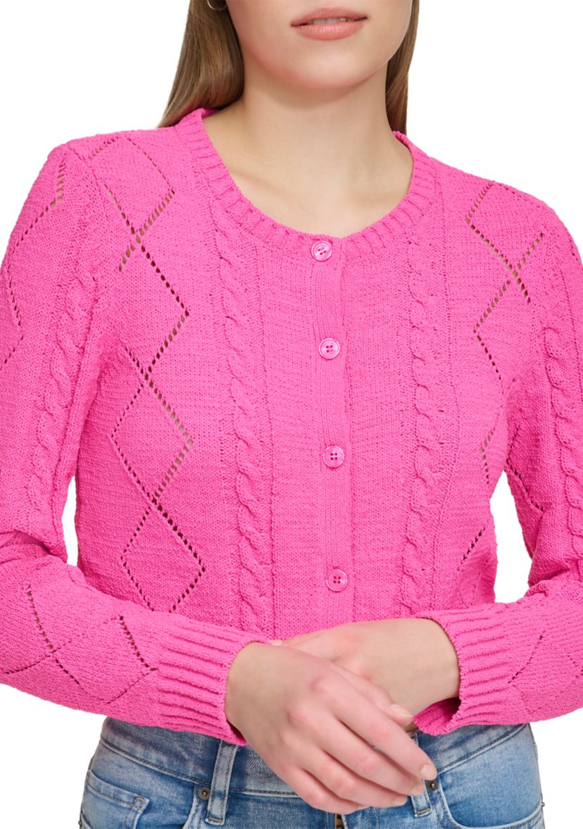 Womens Pointelle Button Front Cardigan
