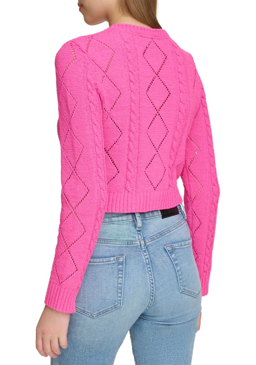 Womens Pointelle Button Front Cardigan
