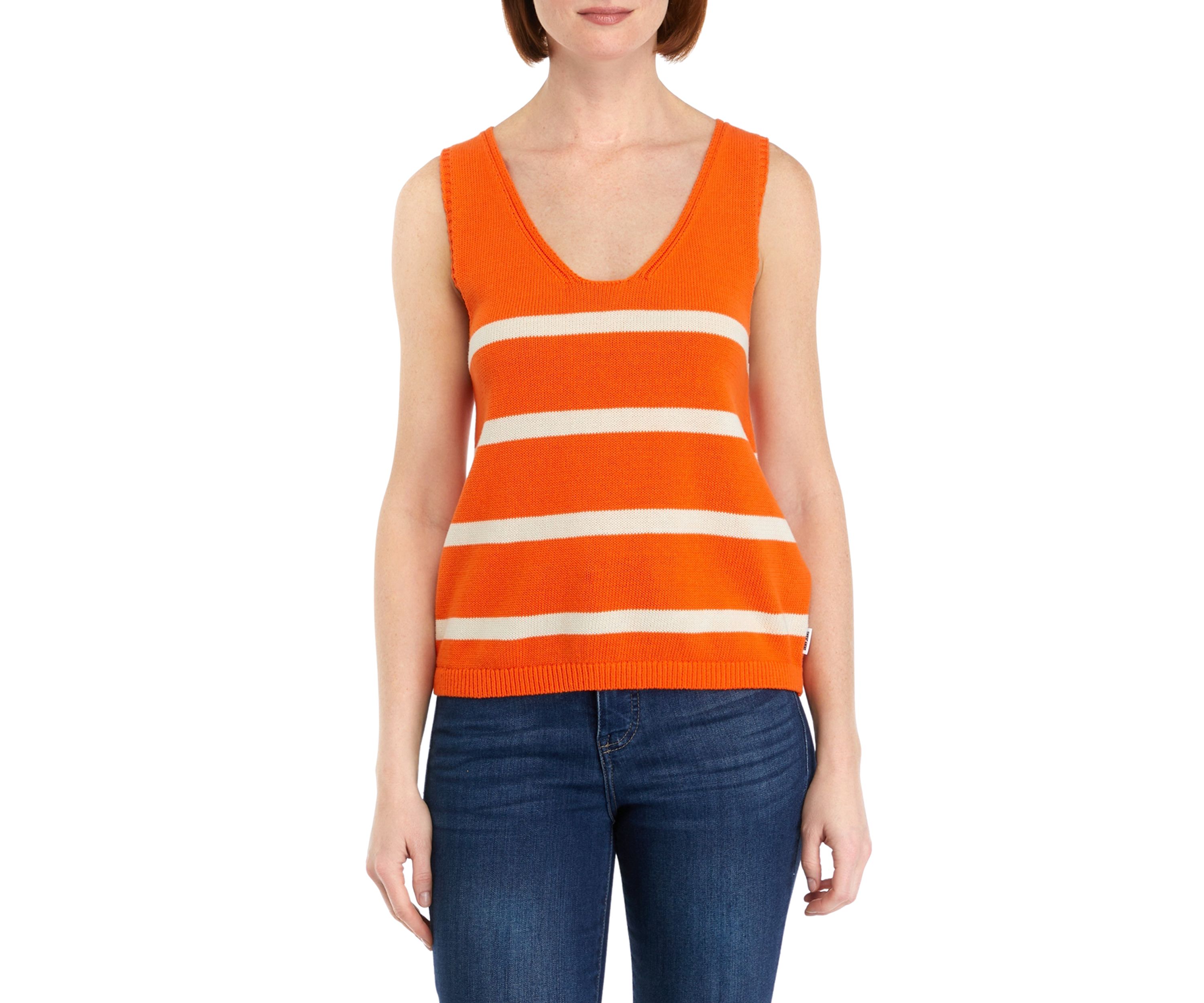 Womens Sleeveless Scoop Neck Stripe Sweater