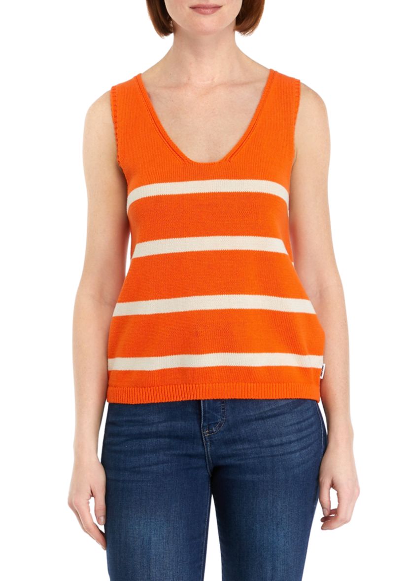 Womens Sleeveless Scoop Neck Stripe Sweater