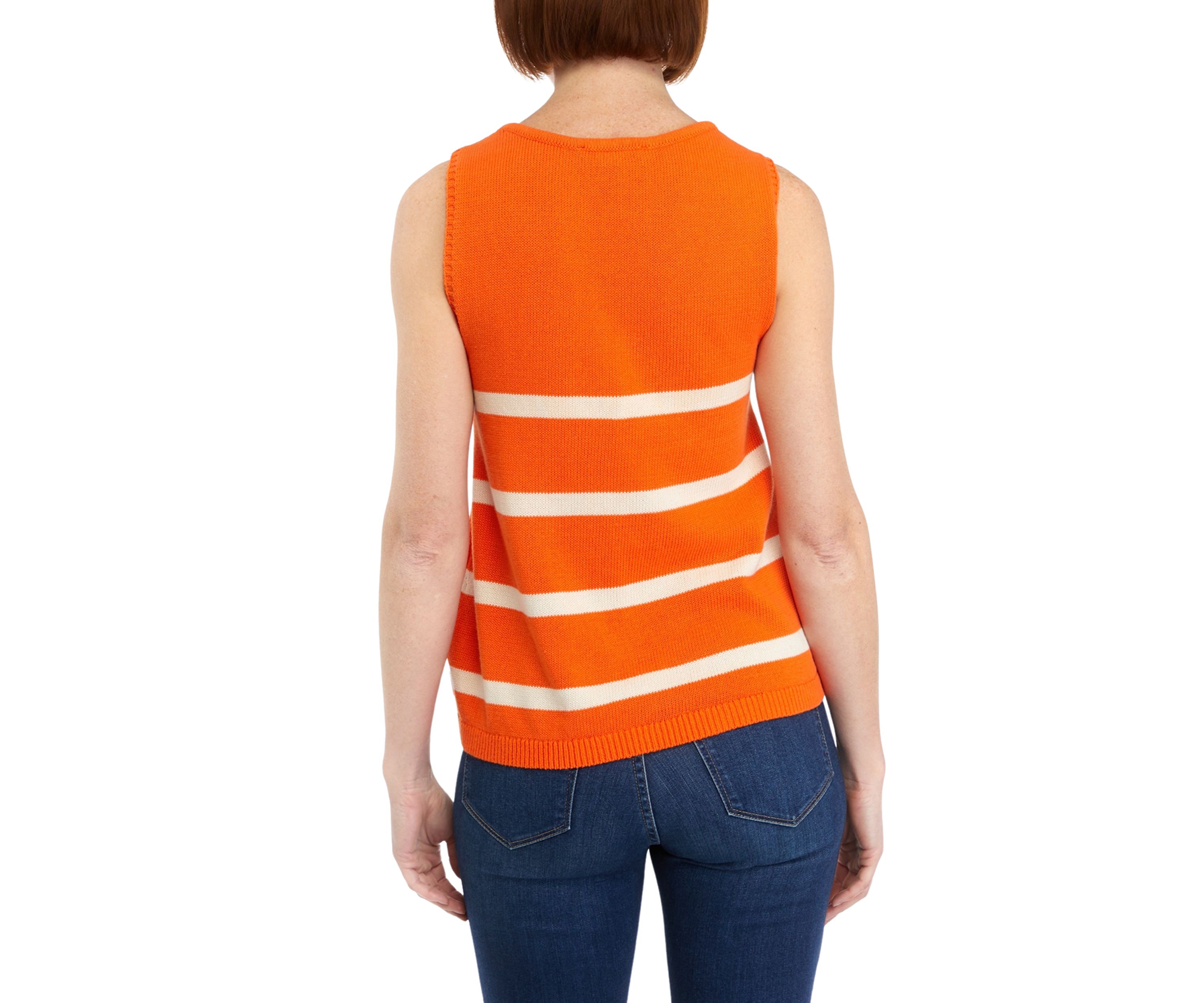 Womens Sleeveless Scoop Neck Stripe Sweater