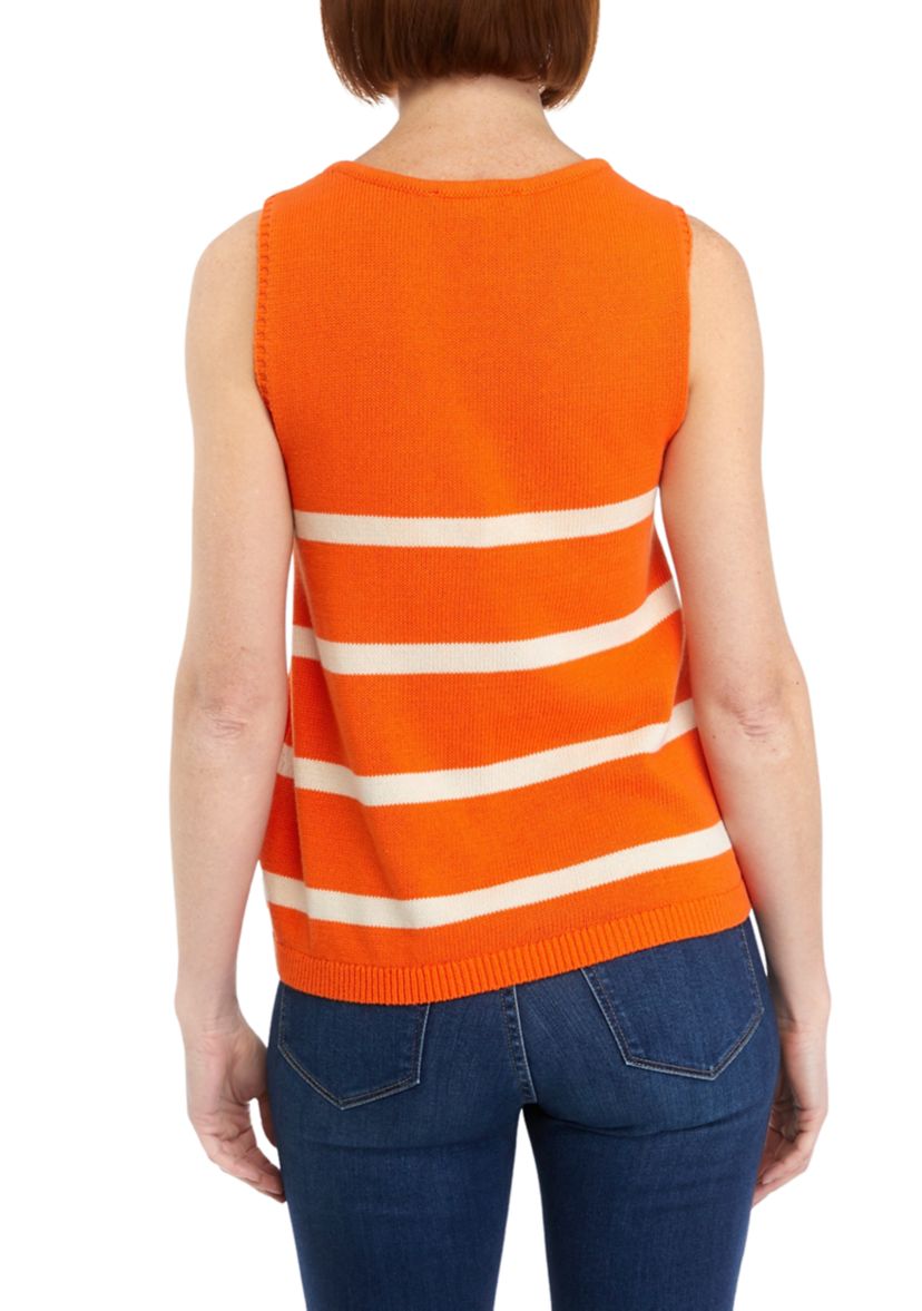 Womens Sleeveless Scoop Neck Stripe Sweater