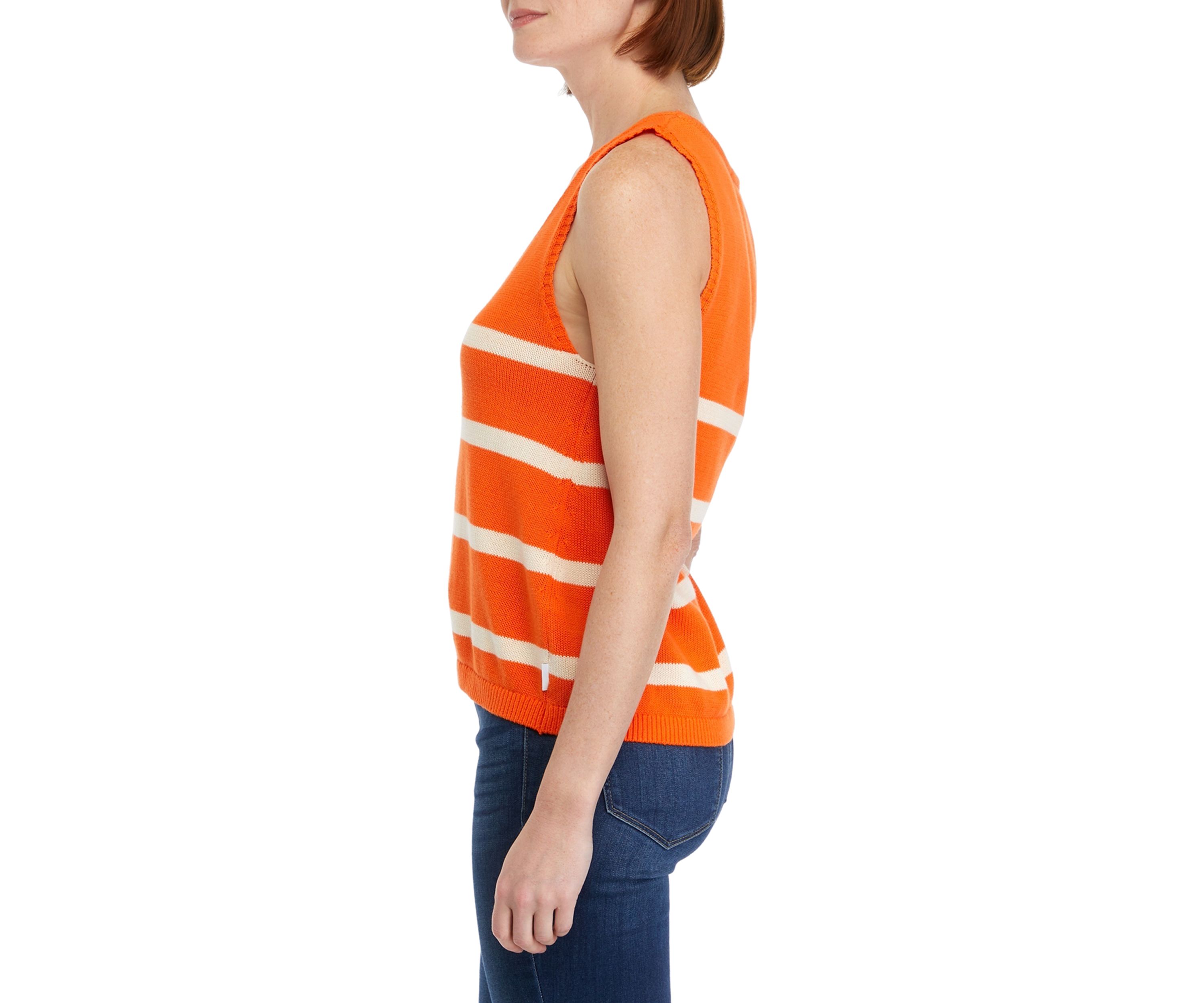 Womens Sleeveless Scoop Neck Stripe Sweater