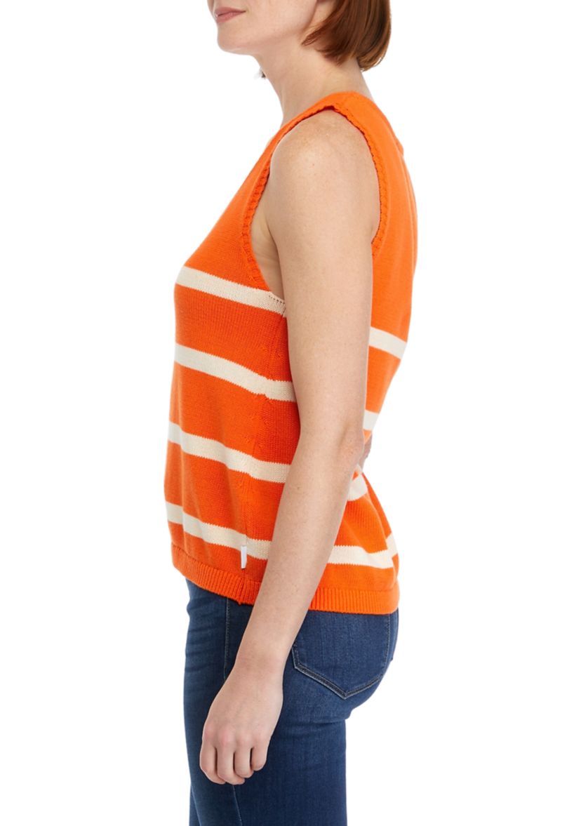 Womens Sleeveless Scoop Neck Stripe Sweater