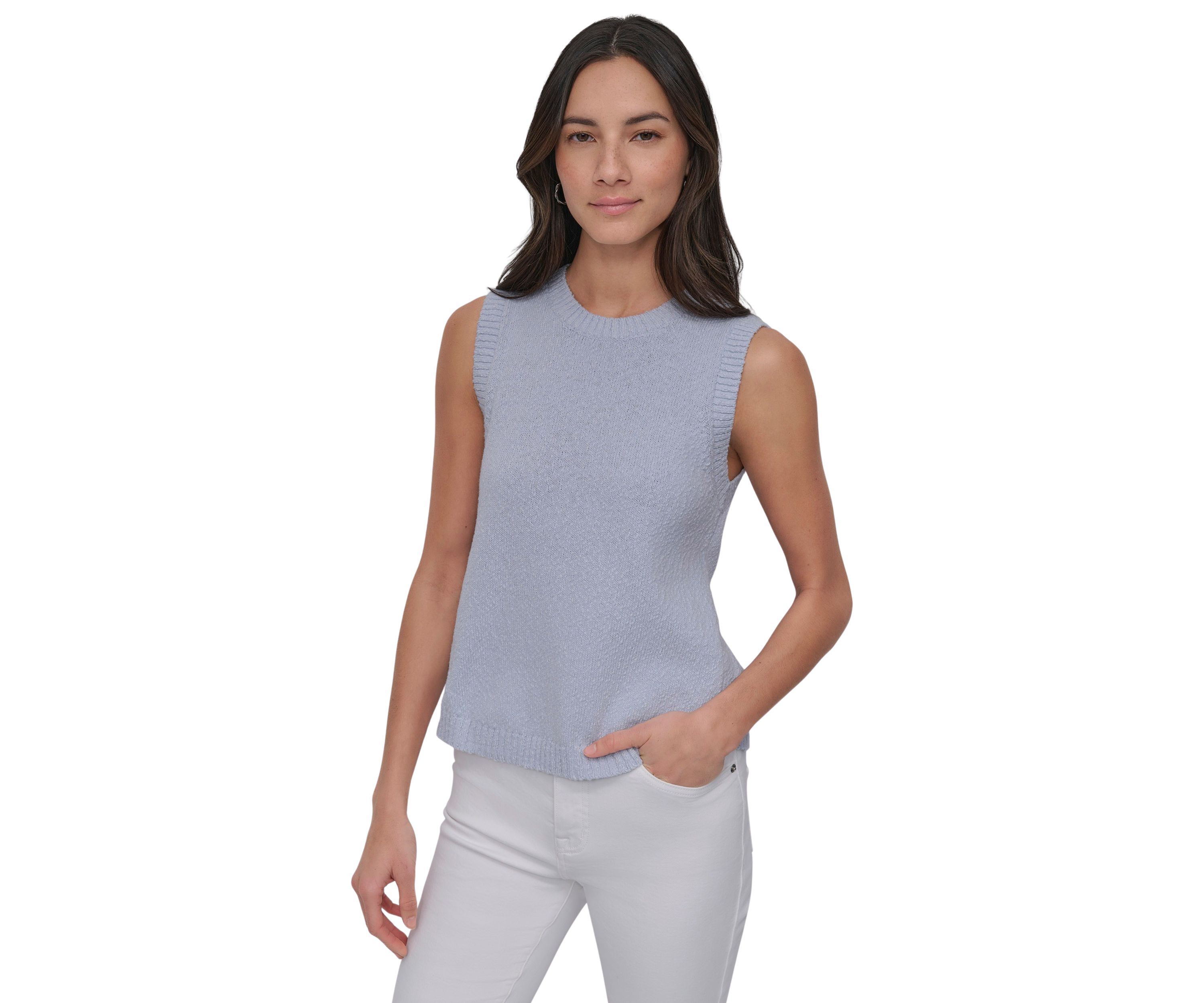 Womens Sleeveless Crew Neck Tank Top with Rounded Hem