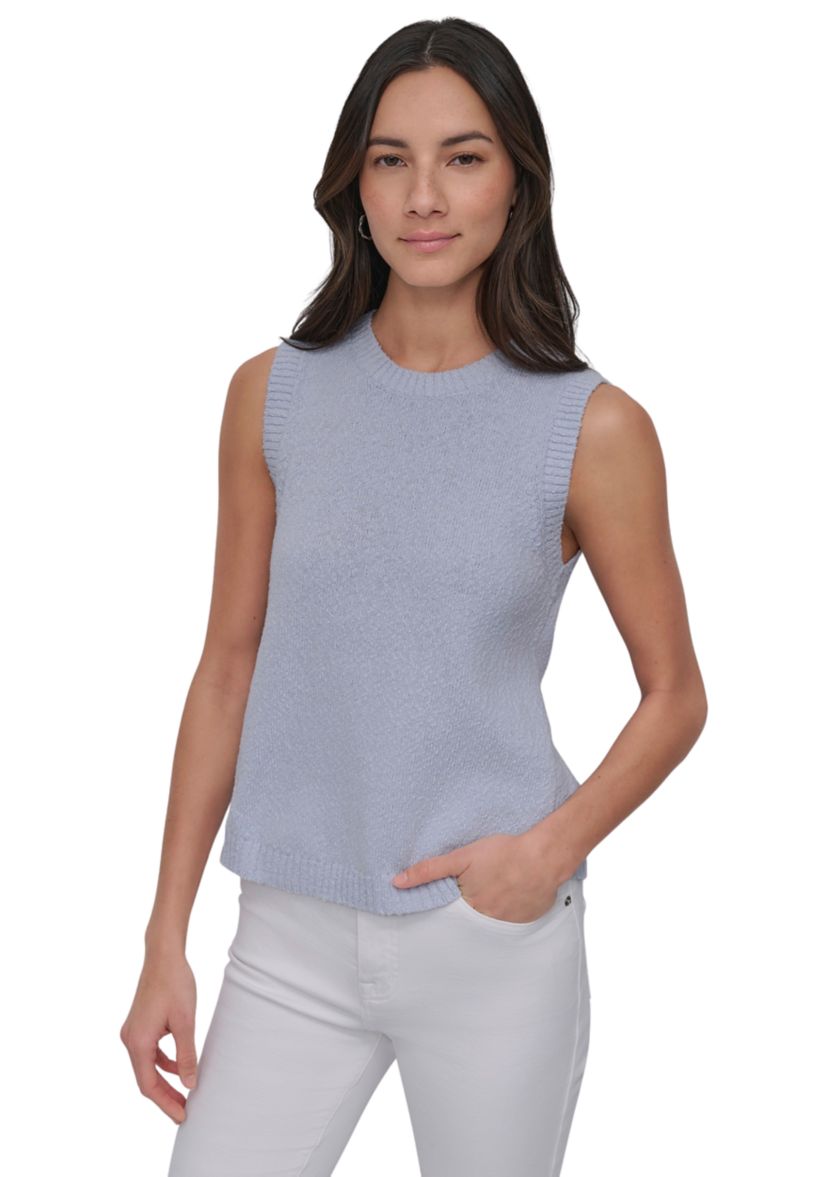 Womens Sleeveless Crew Neck Tank Top with Rounded Hem
