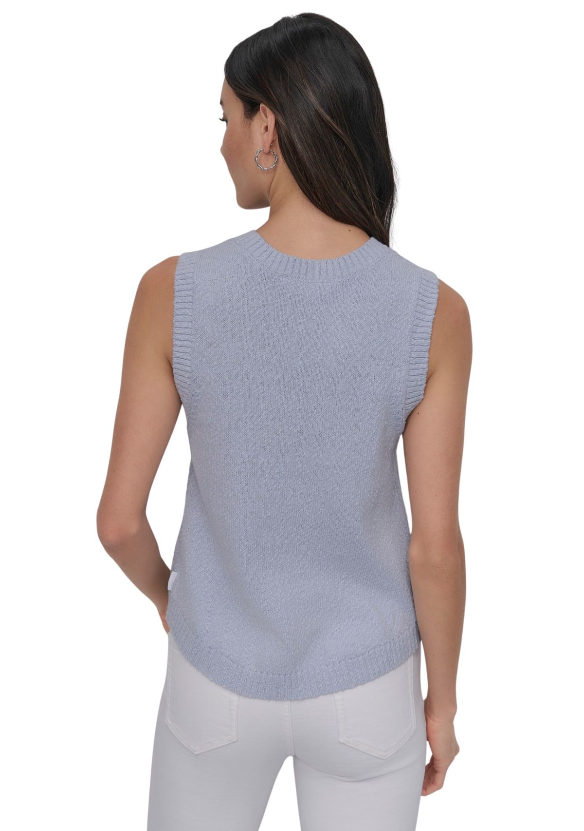 Womens Sleeveless Crew Neck Tank Top with Rounded Hem