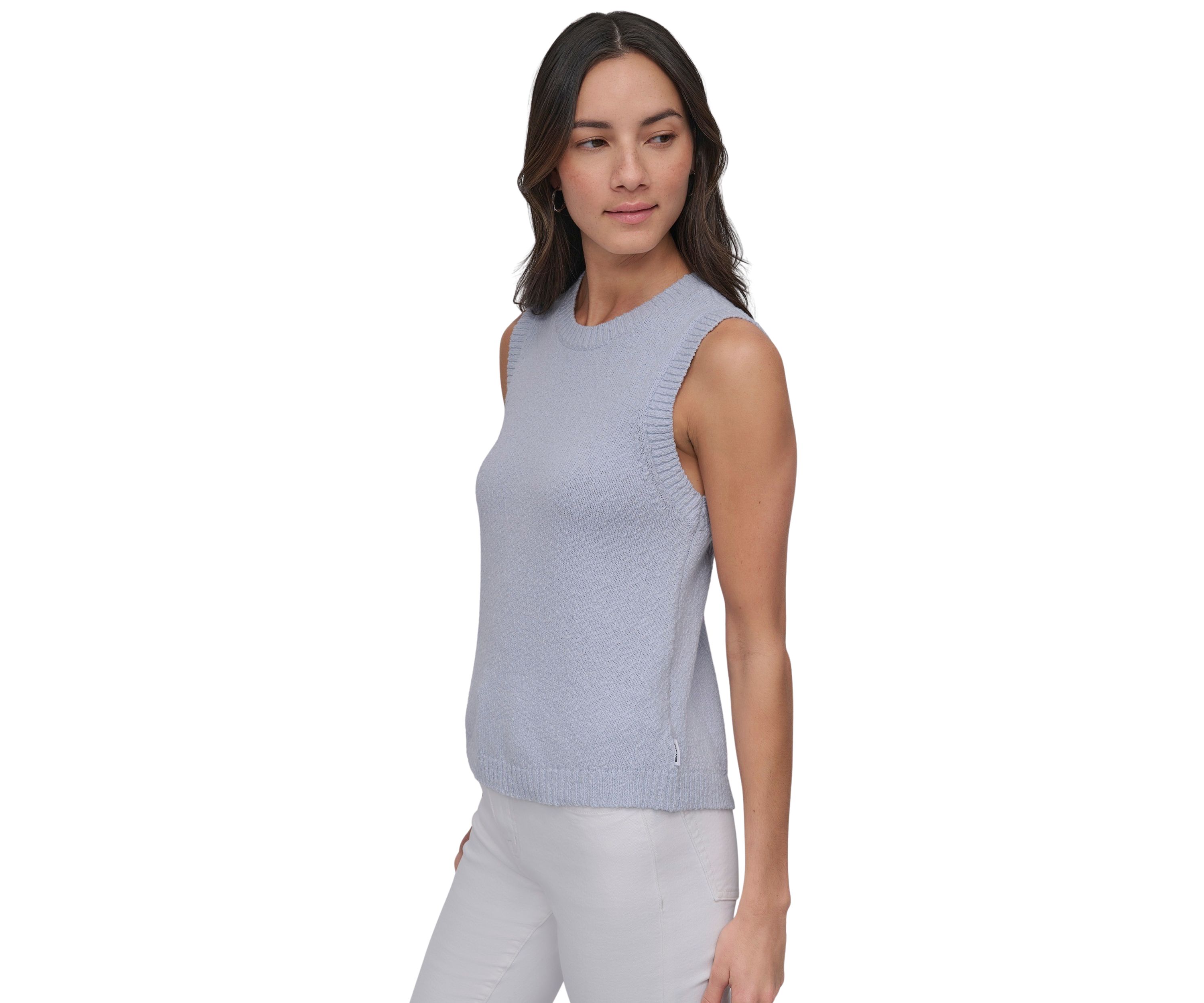 Womens Sleeveless Crew Neck Tank Top with Rounded Hem
