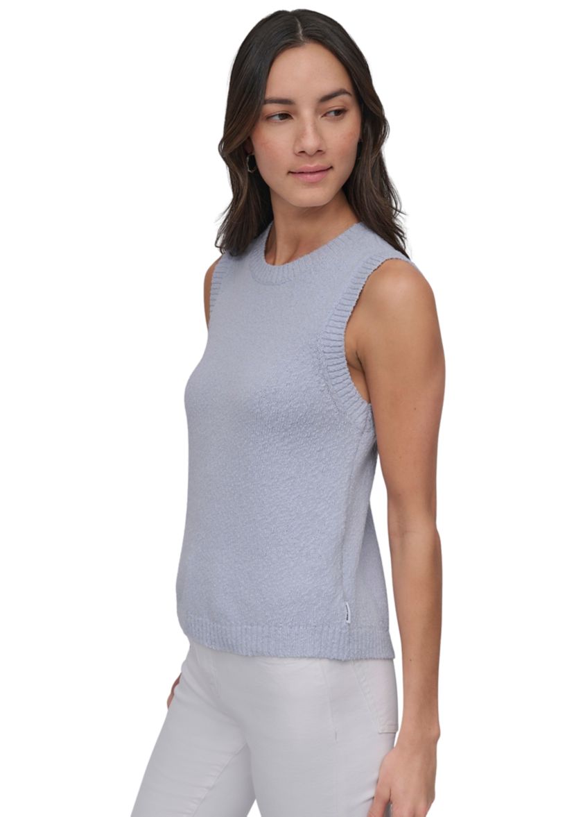 Womens Sleeveless Crew Neck Tank Top with Rounded Hem