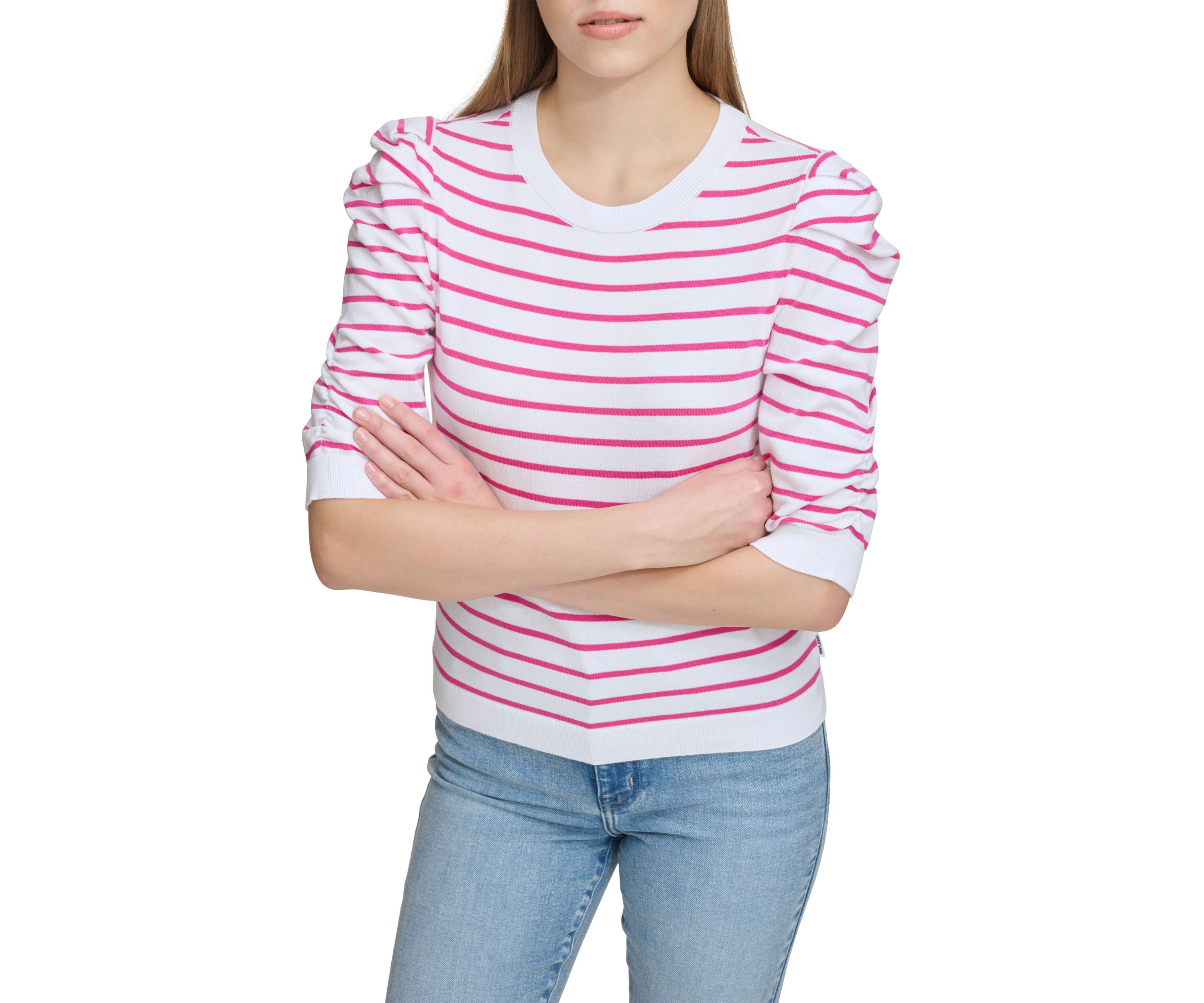Womens Ruched Striped Sweater