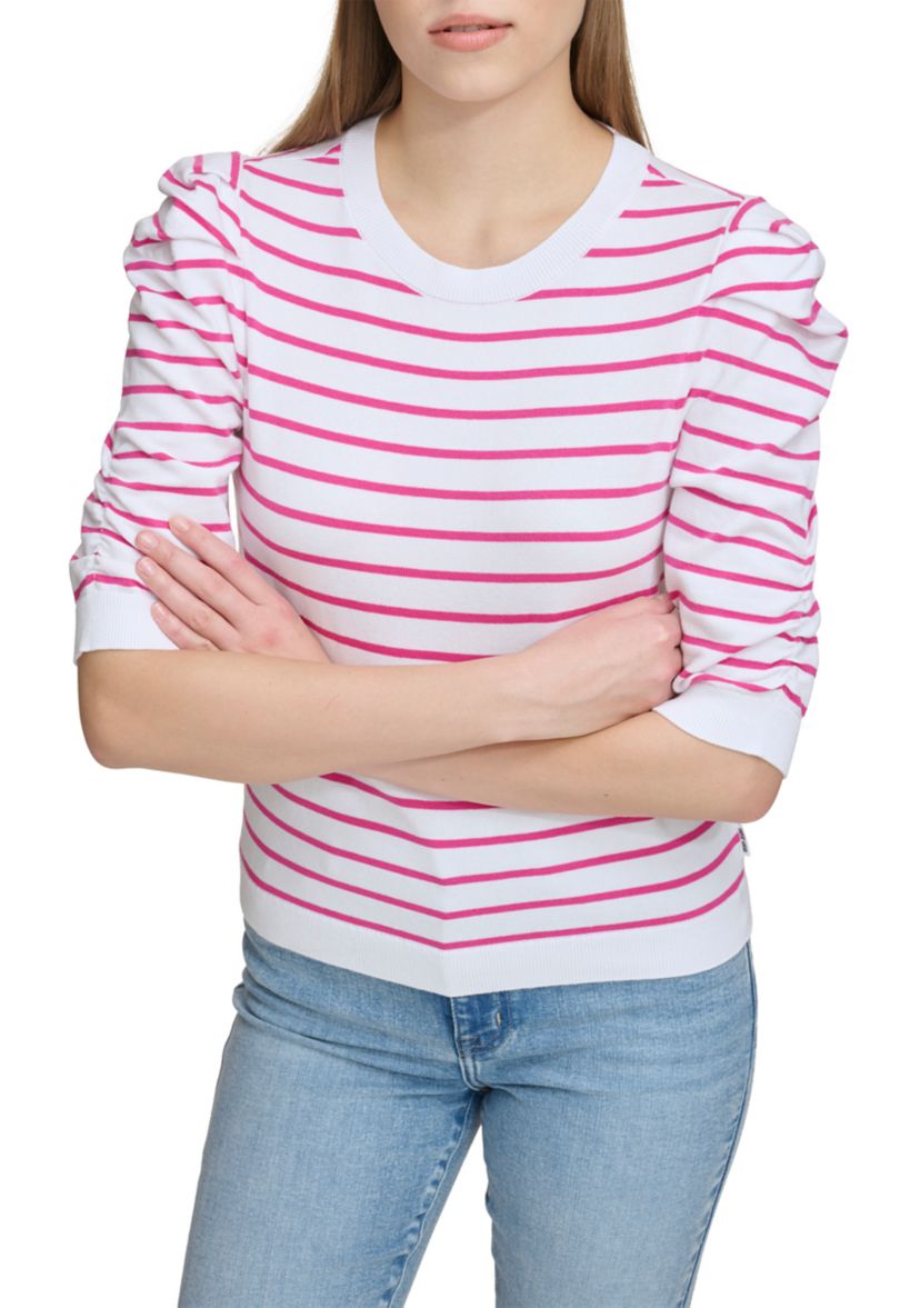 Womens Ruched Striped Sweater