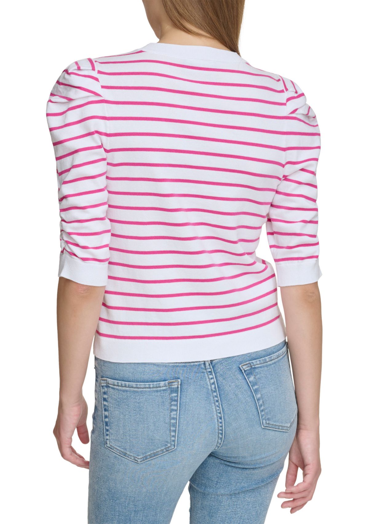 Womens Ruched Striped Sweater