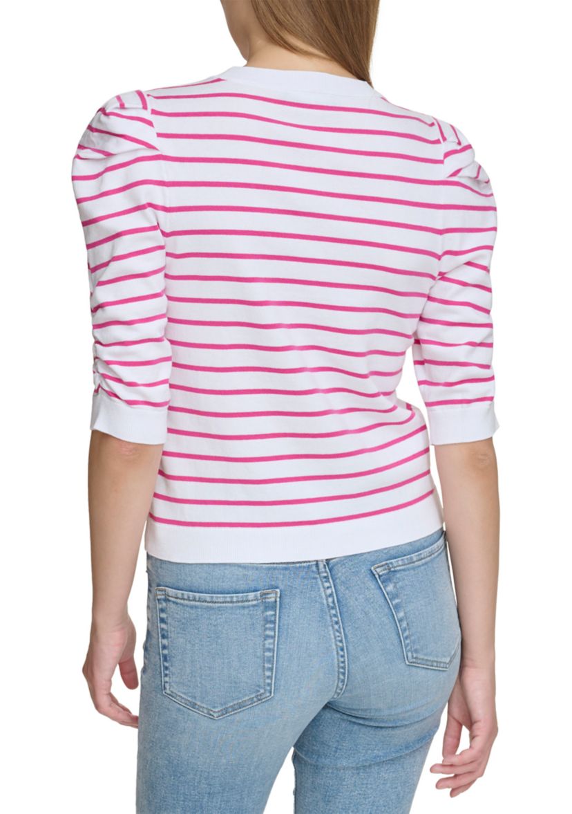 Womens Ruched Striped Sweater