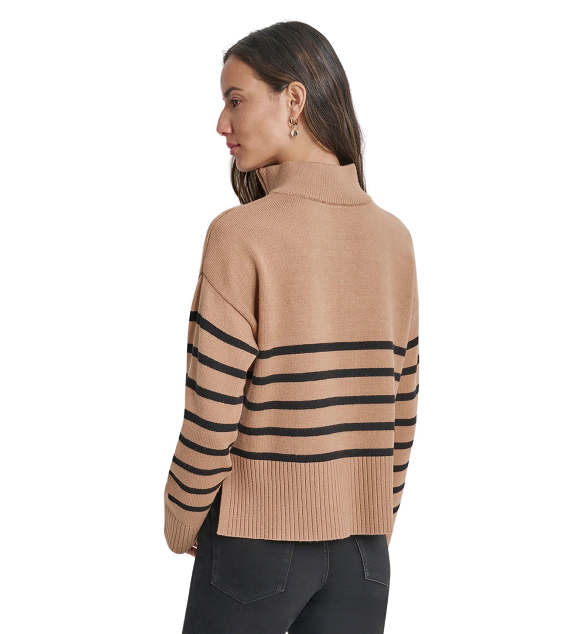 Womens Long Sleeve 1/4 Zip Striped Sweater