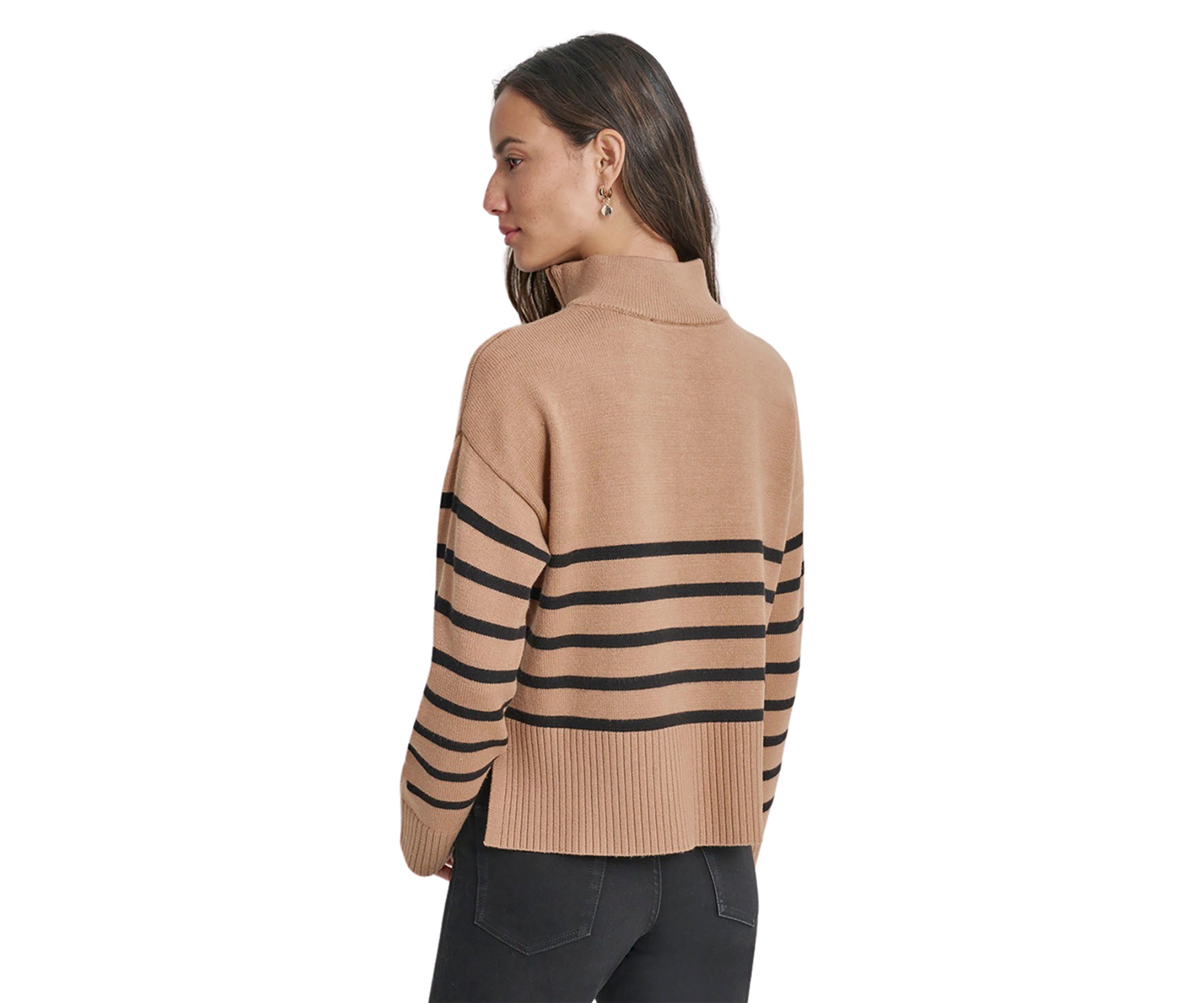 Womens Long Sleeve 1/4 Zip Striped Sweater